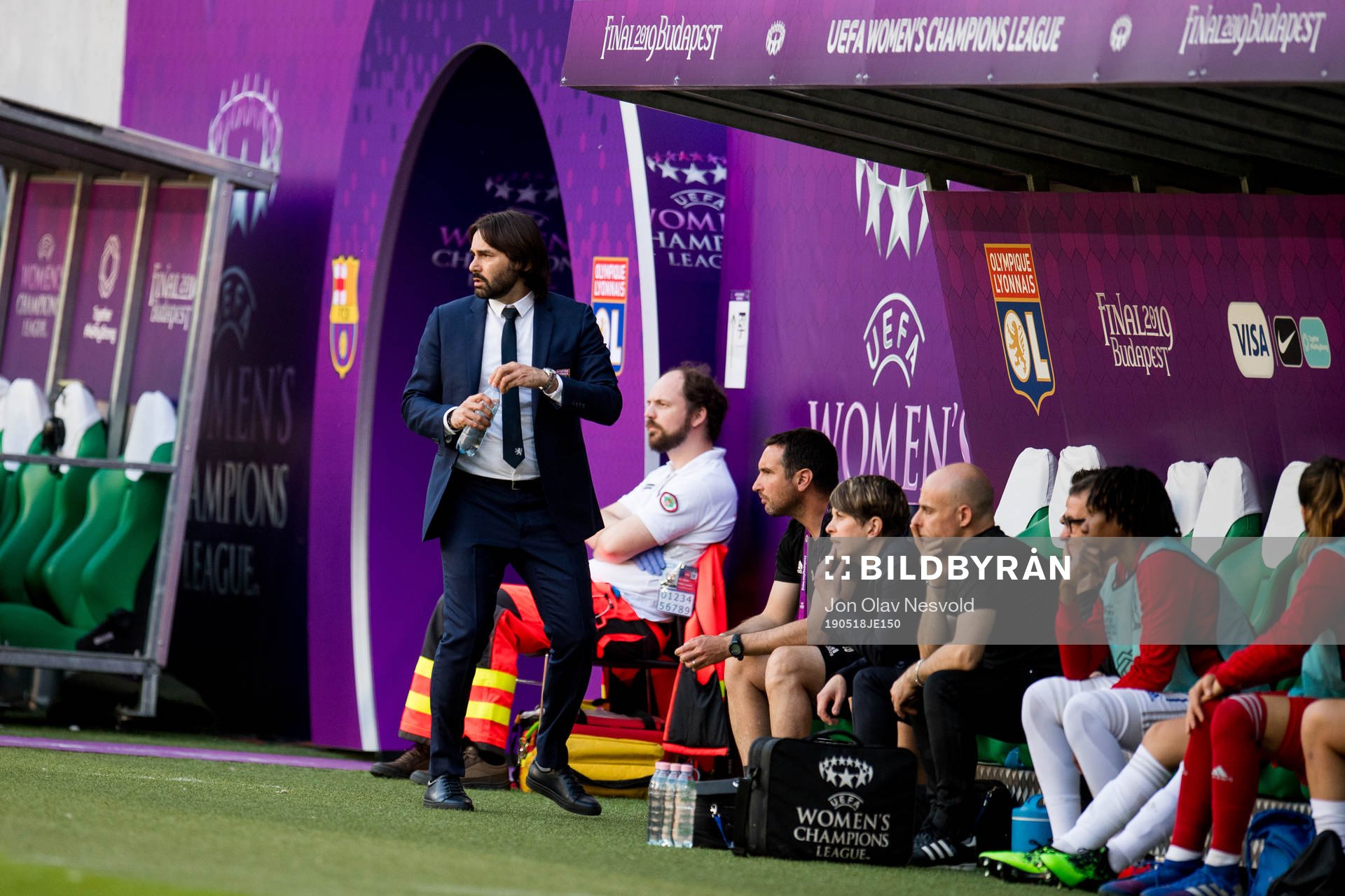Reynald Pedros, head coach of Lyon, during the UEFA Women's Champions League final match between Lyon and Barcelona on May 18, 2019 in Budapest.