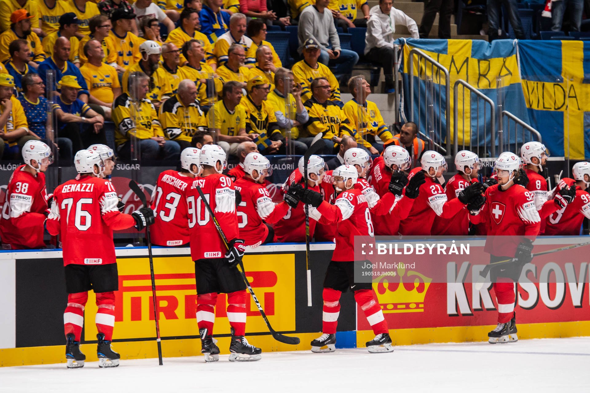 Sven Andrighetto of Switzerland celebrate with teammates