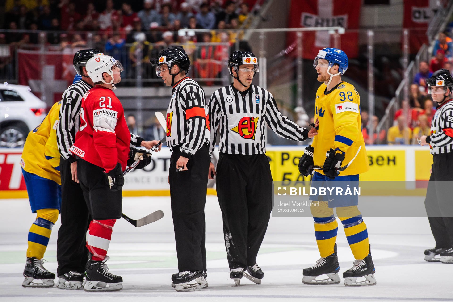 Kevin Fiala of Switzerland in a discussion with Gabriel