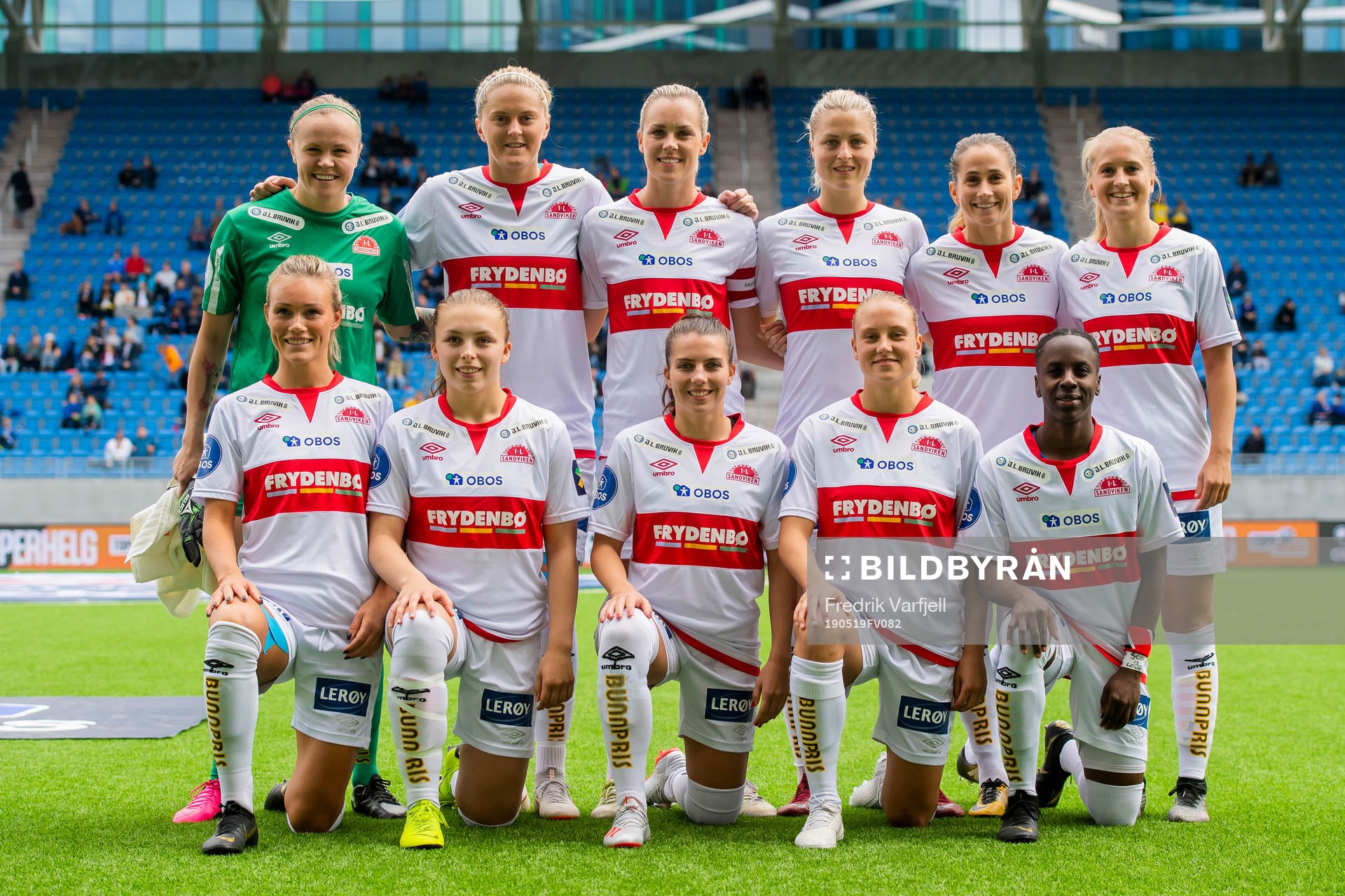 The starting eleven of Sandviken goalkeeper Nora Gjøen,