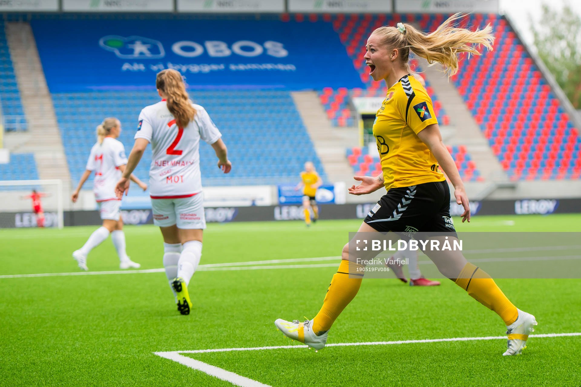 Therese Sessy Åsland of LSK kvinner celebrates after scoring 0-1 during the Toppserien football match between Sandviken and LSK kvinner on May 19, 2019 in Oslo.