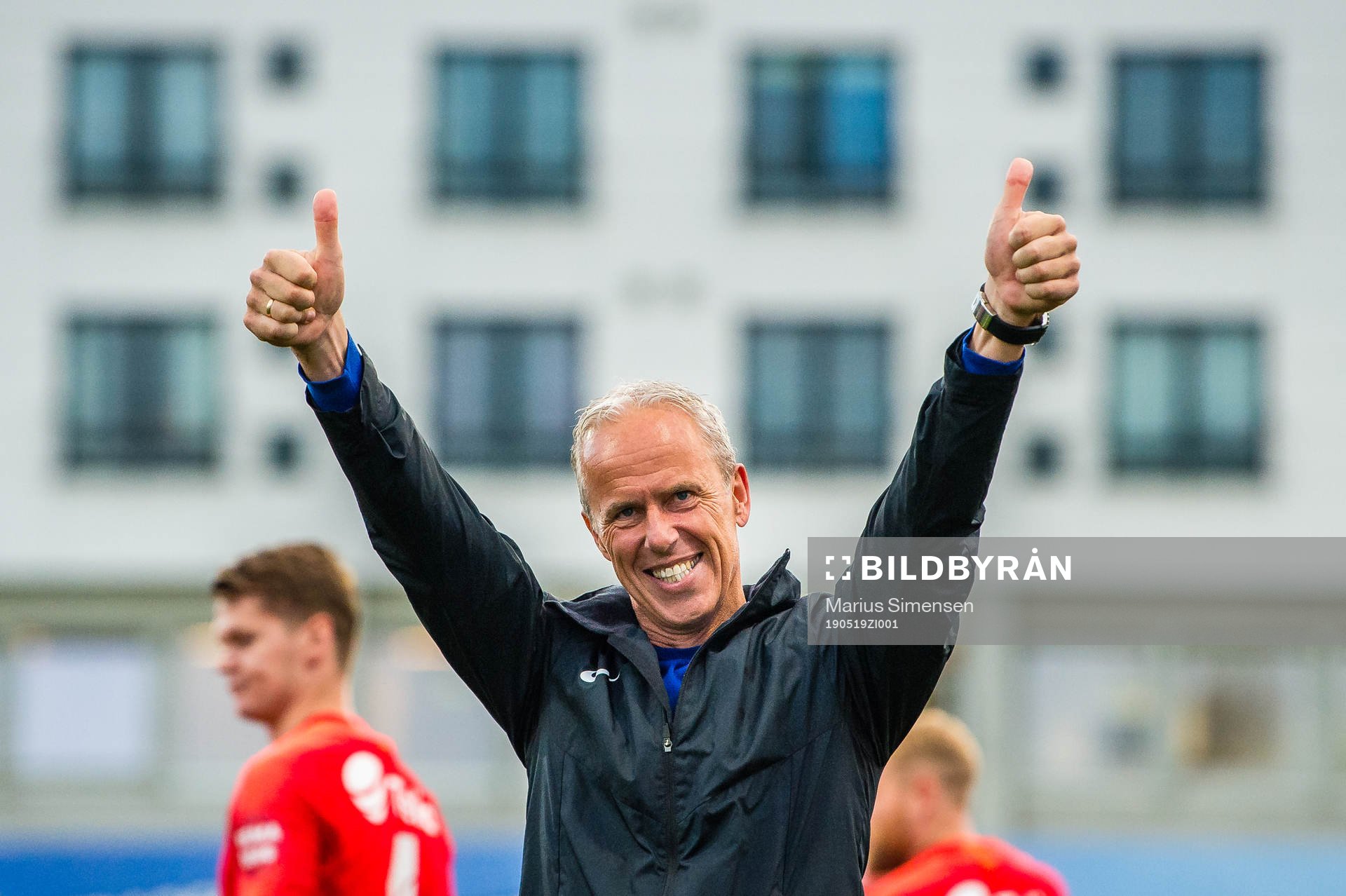 Rune Soltvedt, sports director of Brann, celebrates after the Eliteserien match between Bodø/Glimt and Brann on May 19, 2019 in Bodø.