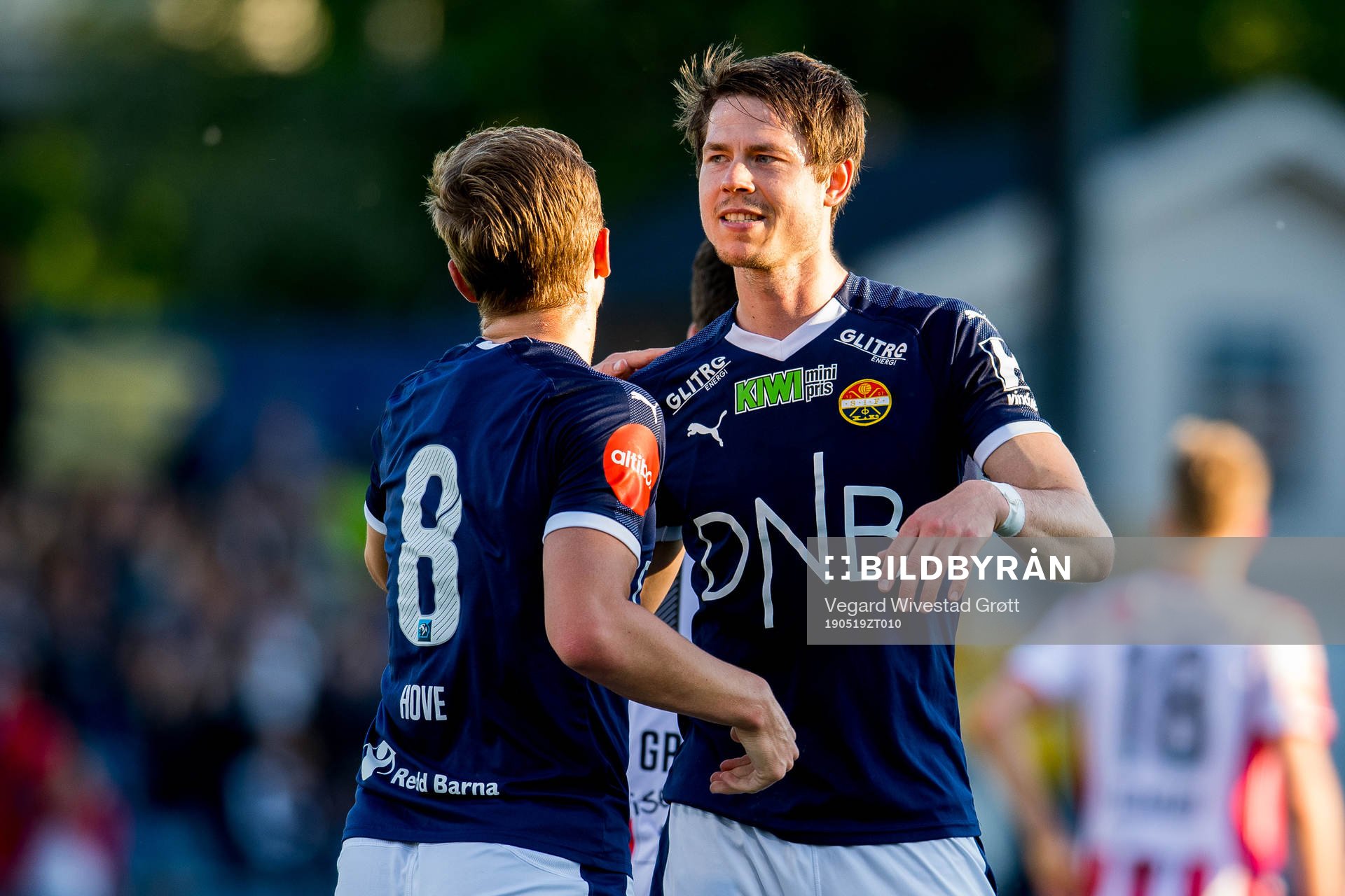 Johan Hove of Strømsgodset celebrates with teammate Lars