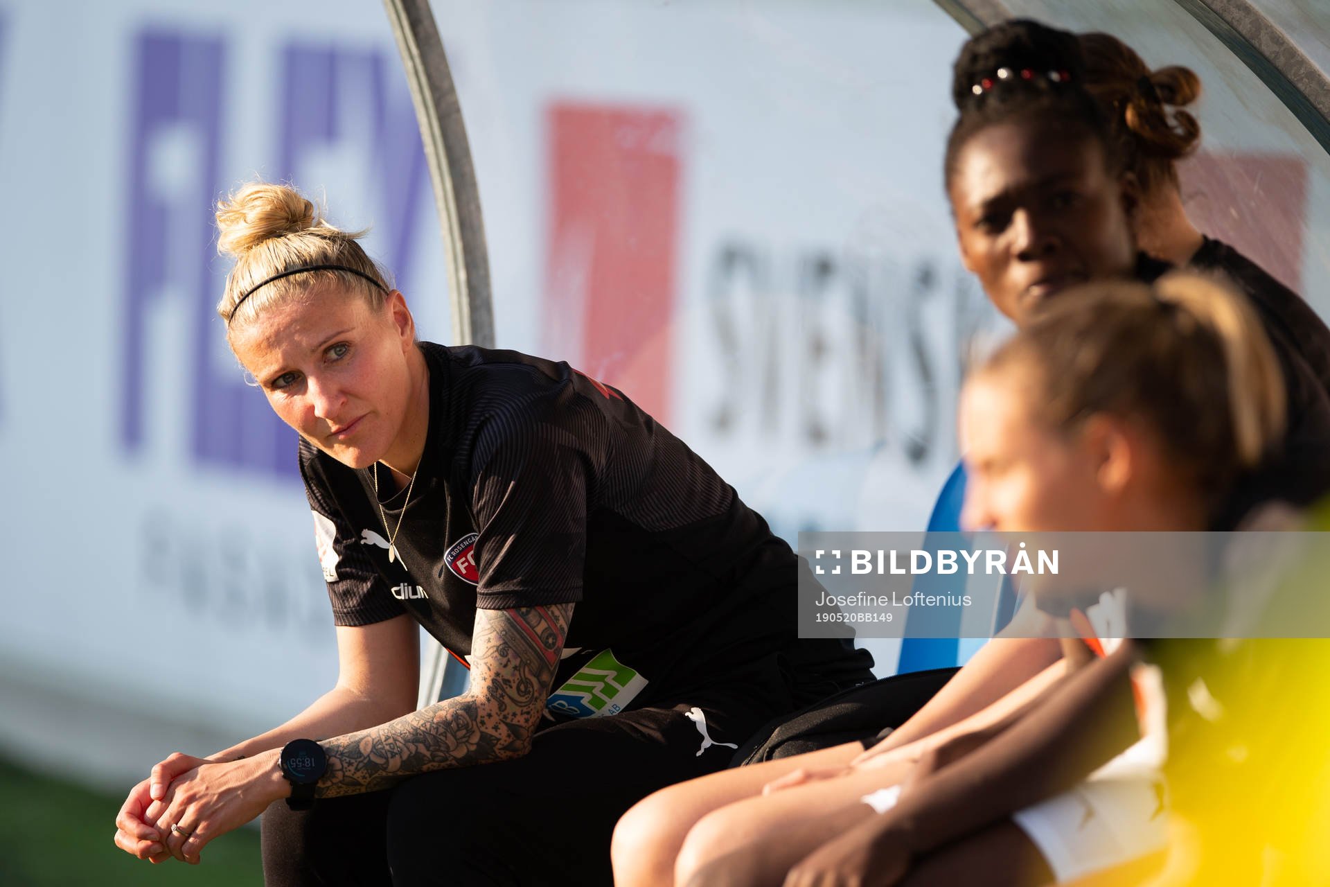 Rosengårds Anja Mittag på bänken under fotbollsmatchen i Damallsvenskan mellan Linköping och Rosengård den 20 maj 2019 i Linköping.
