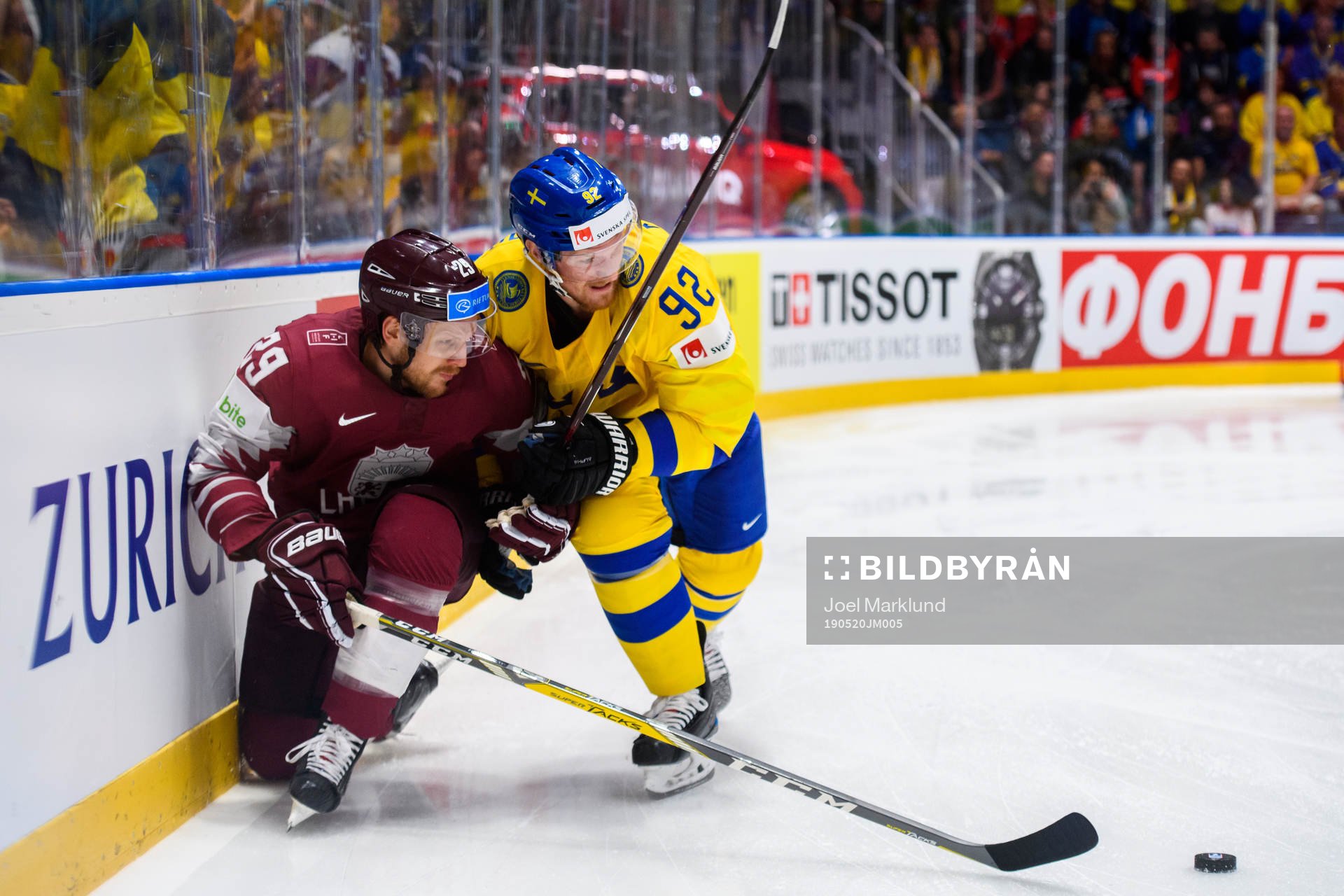 Ralfs Freibergs of Latvia and Gabriel Landeskog of Sweden