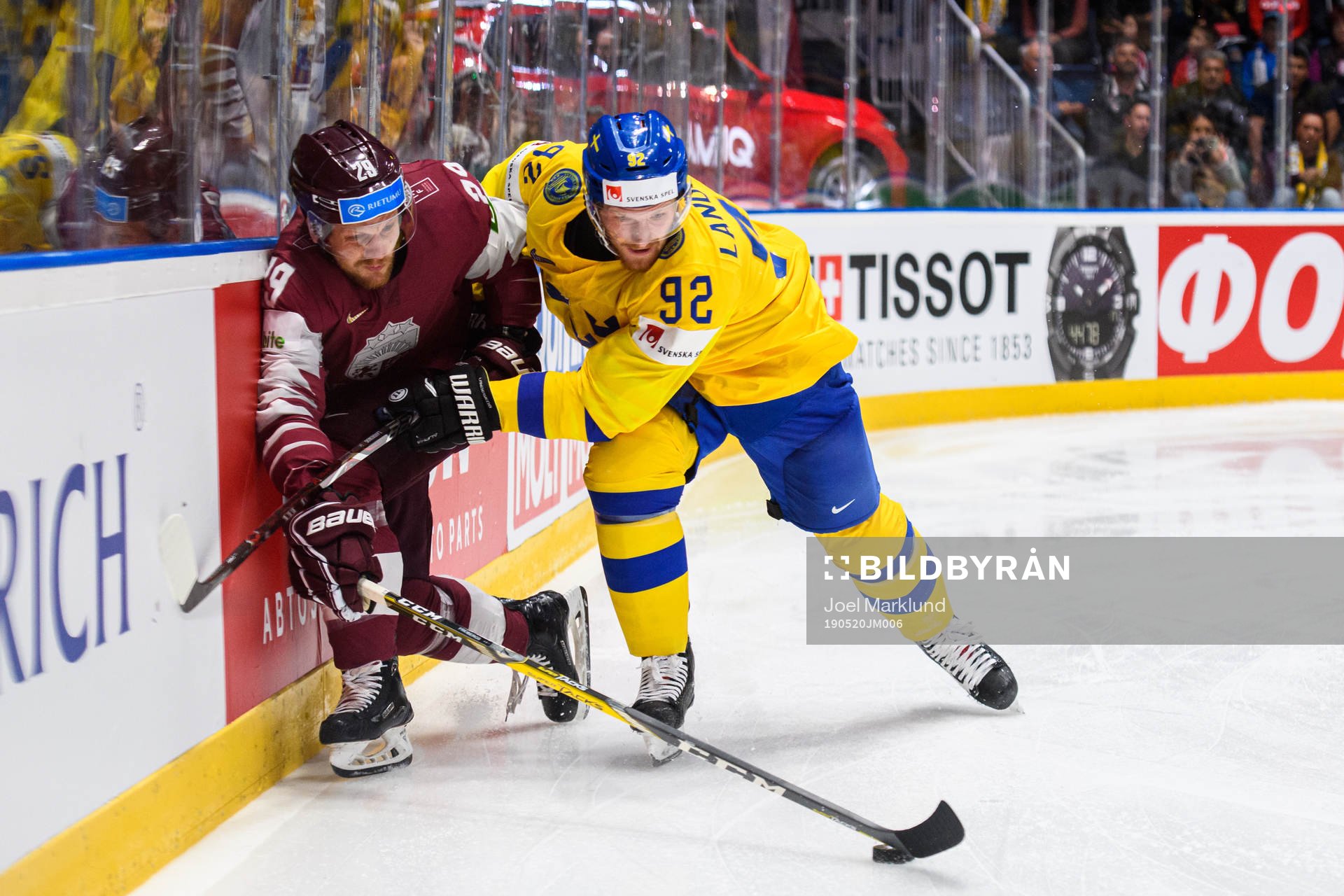 Ralfs Freibergs of Latvia and Gabriel Landeskog of Sweden