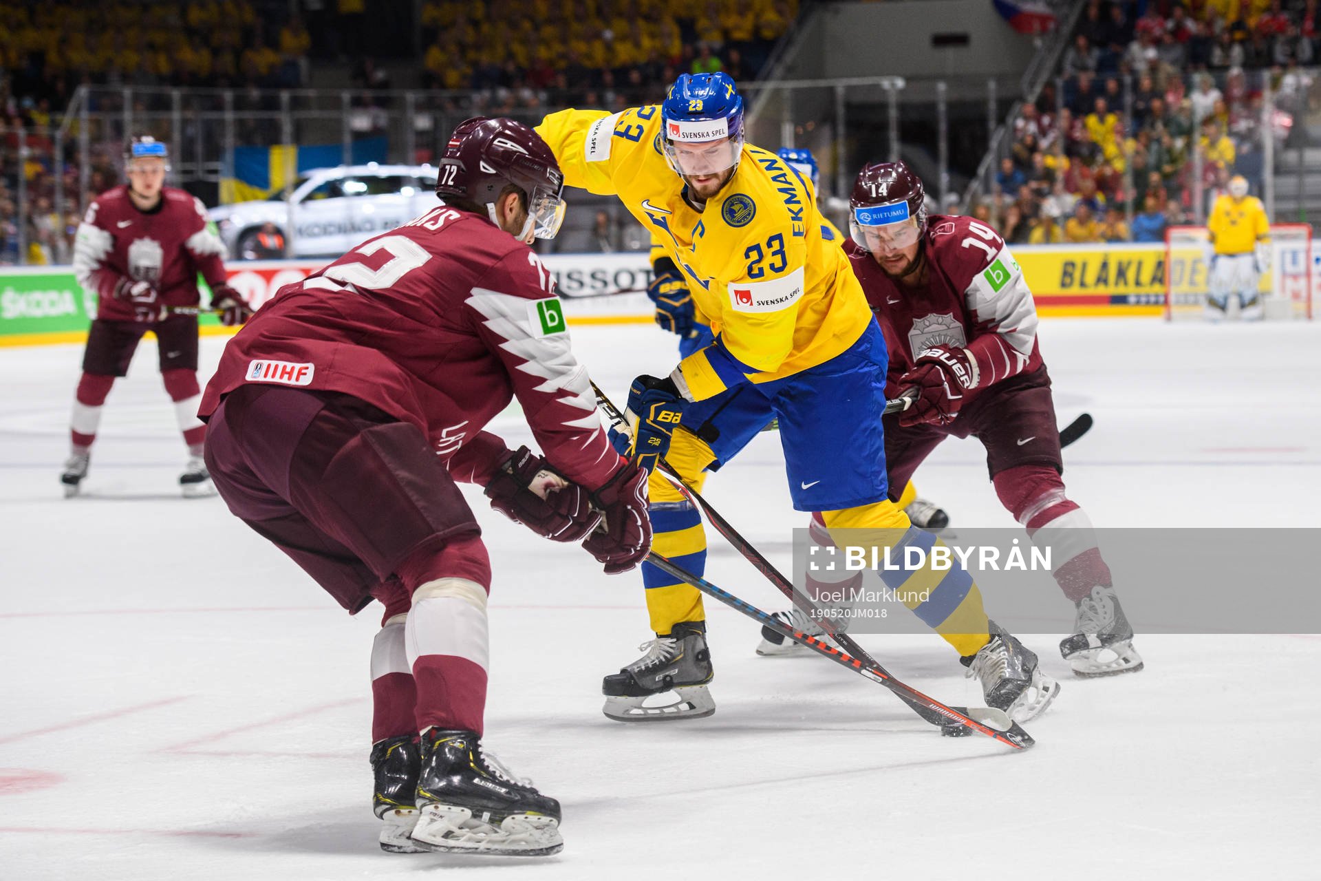 Oliver Ekman Larsson of Sweden against Janis Jaks and