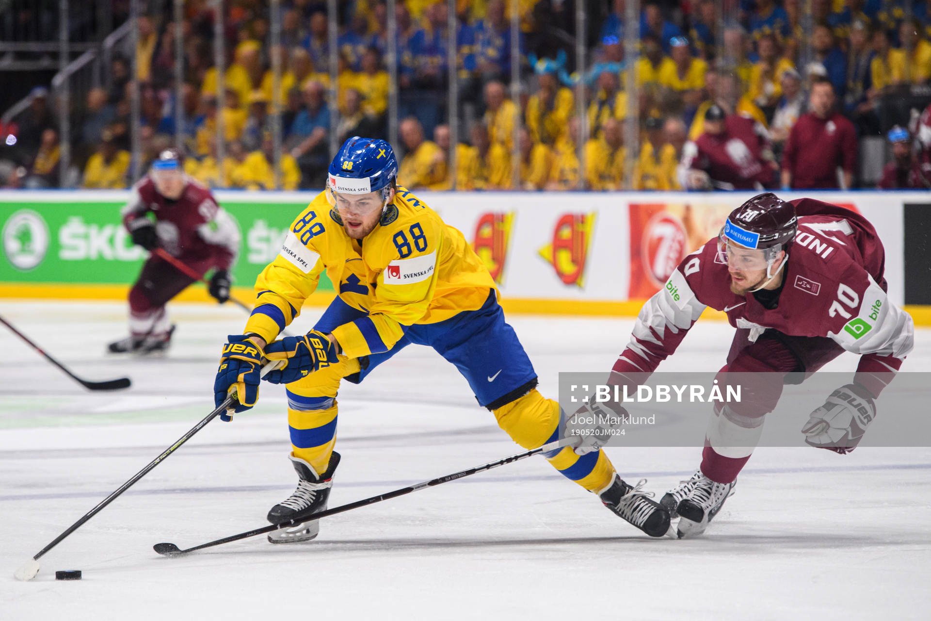 William Nylander of Sweden and Miks Indrasis of Latvia