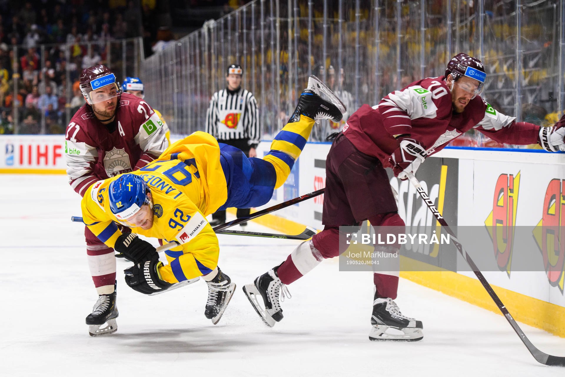 Gabriel Landeskog of Sweden in action with Roberts Bukarts