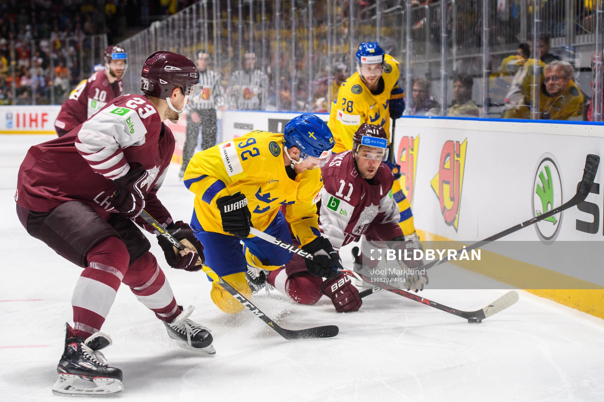 Gabriel Landeskog of Sweden in action with Teodors Blugers