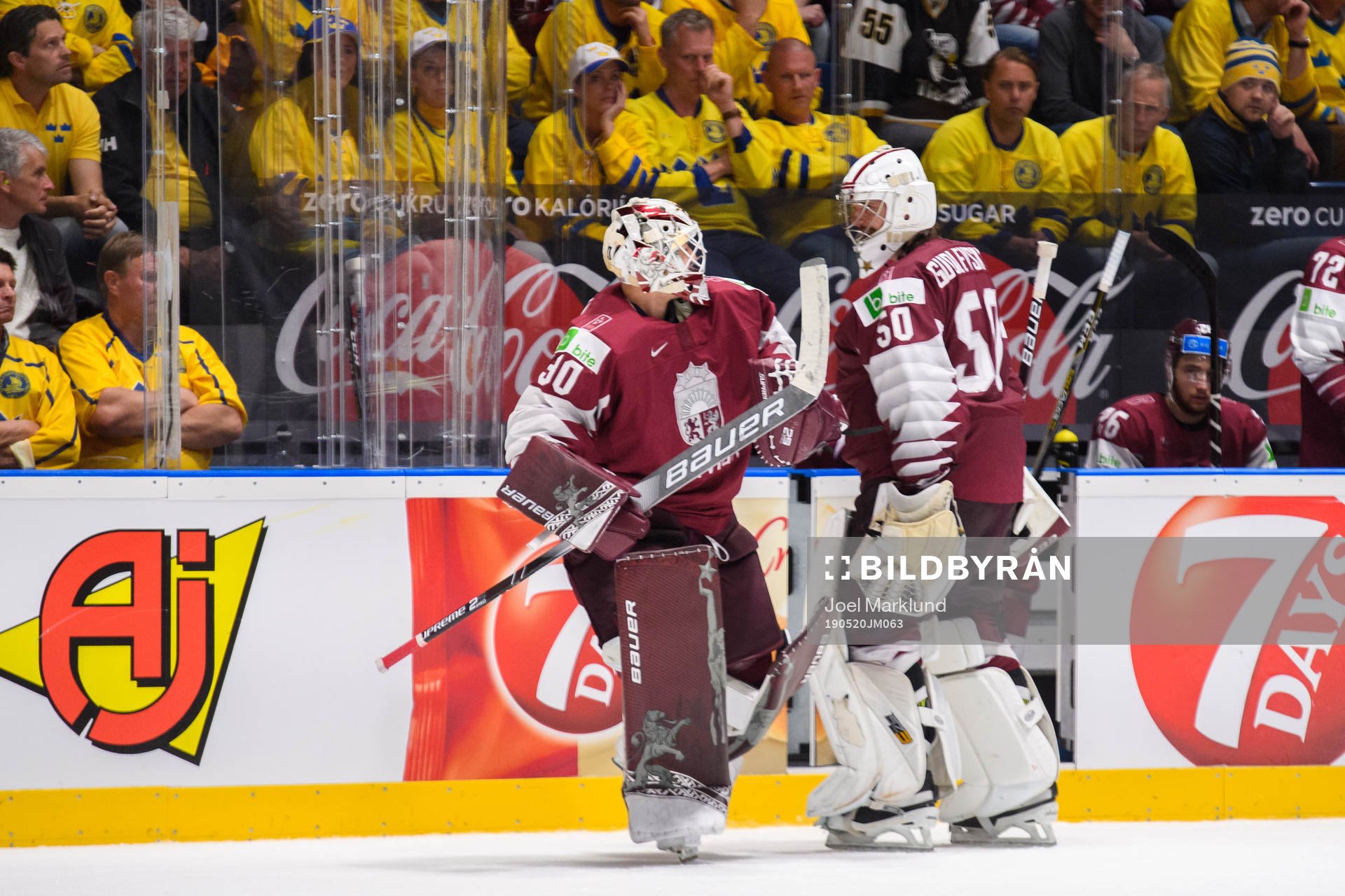 Goaltender Kristers Gudlevskis and goaltender Elvis