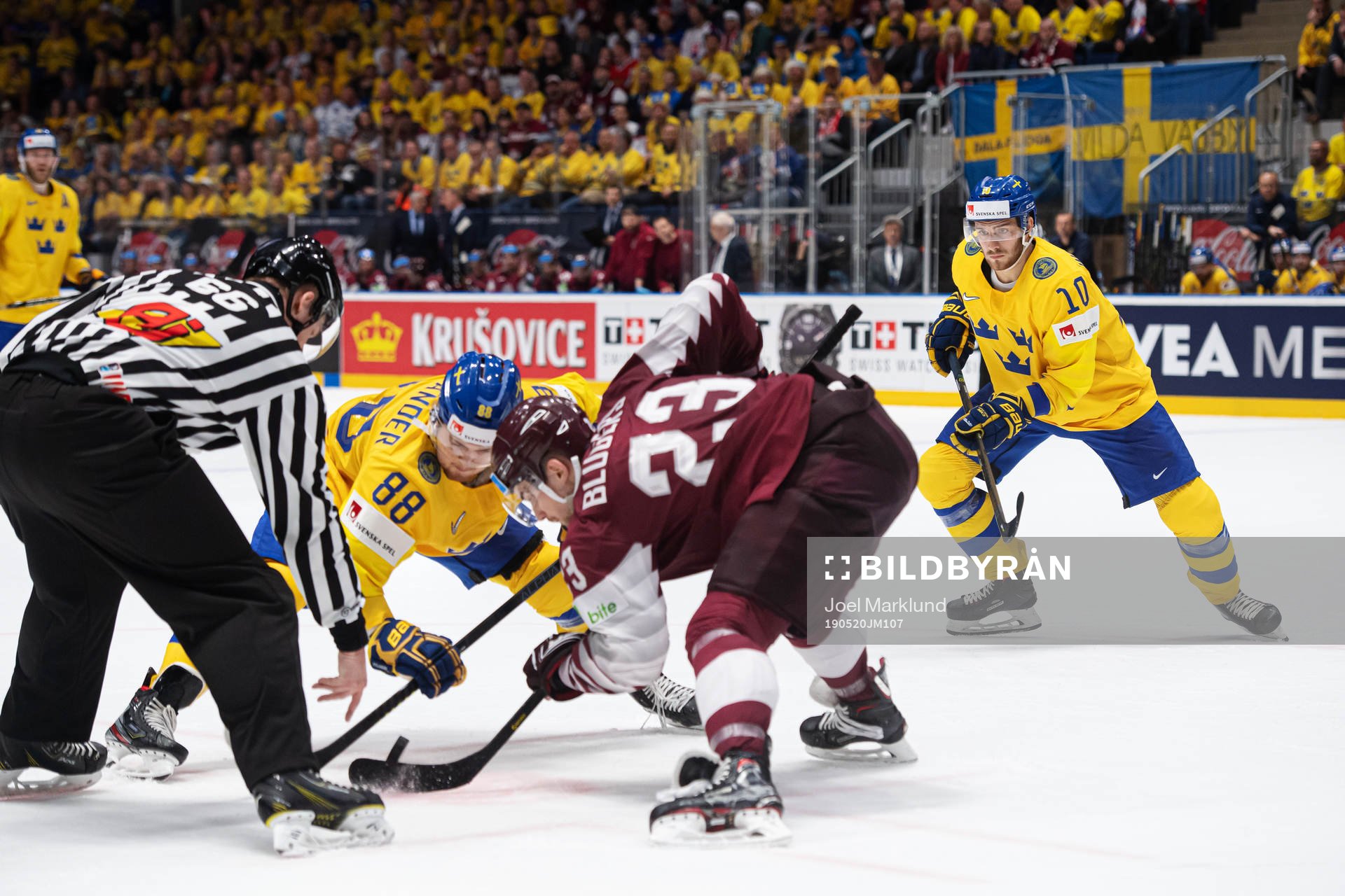 Alexander Wennberg of Sweden reacts at a face off between