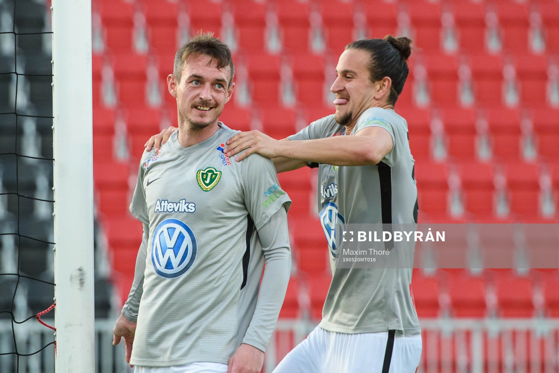 Jönköpings Daryl Smylie jublar efter 2-0 målet under fotbollsmatchen i Superettan mellan Brommapojkarna och Jönköping den 20 maj 2019 i Stockholm.