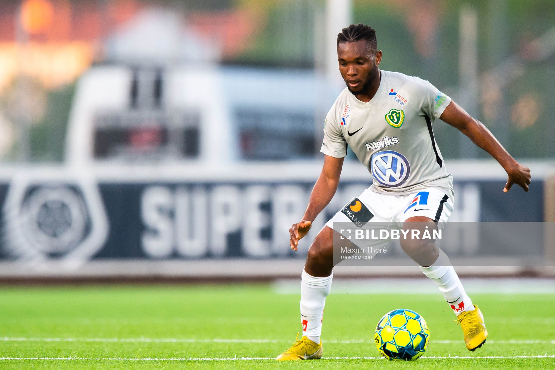 Jönköpings Enock Kwakwa under fotbollsmatchen i Superettan mellan Brommapojkarna och Jönköping den 20 maj 2019 i Stockholm.