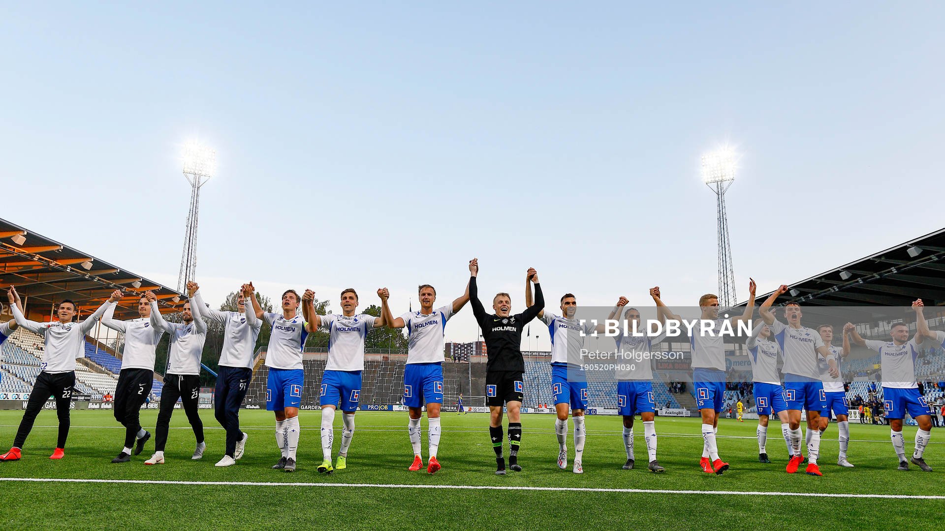 Norrköpings spelare jublar under fotbollsmatchen i Allsvenskan mellan IFK Norrköping och GIF Sundsvall den 20 maj 2019 i Norrköping.