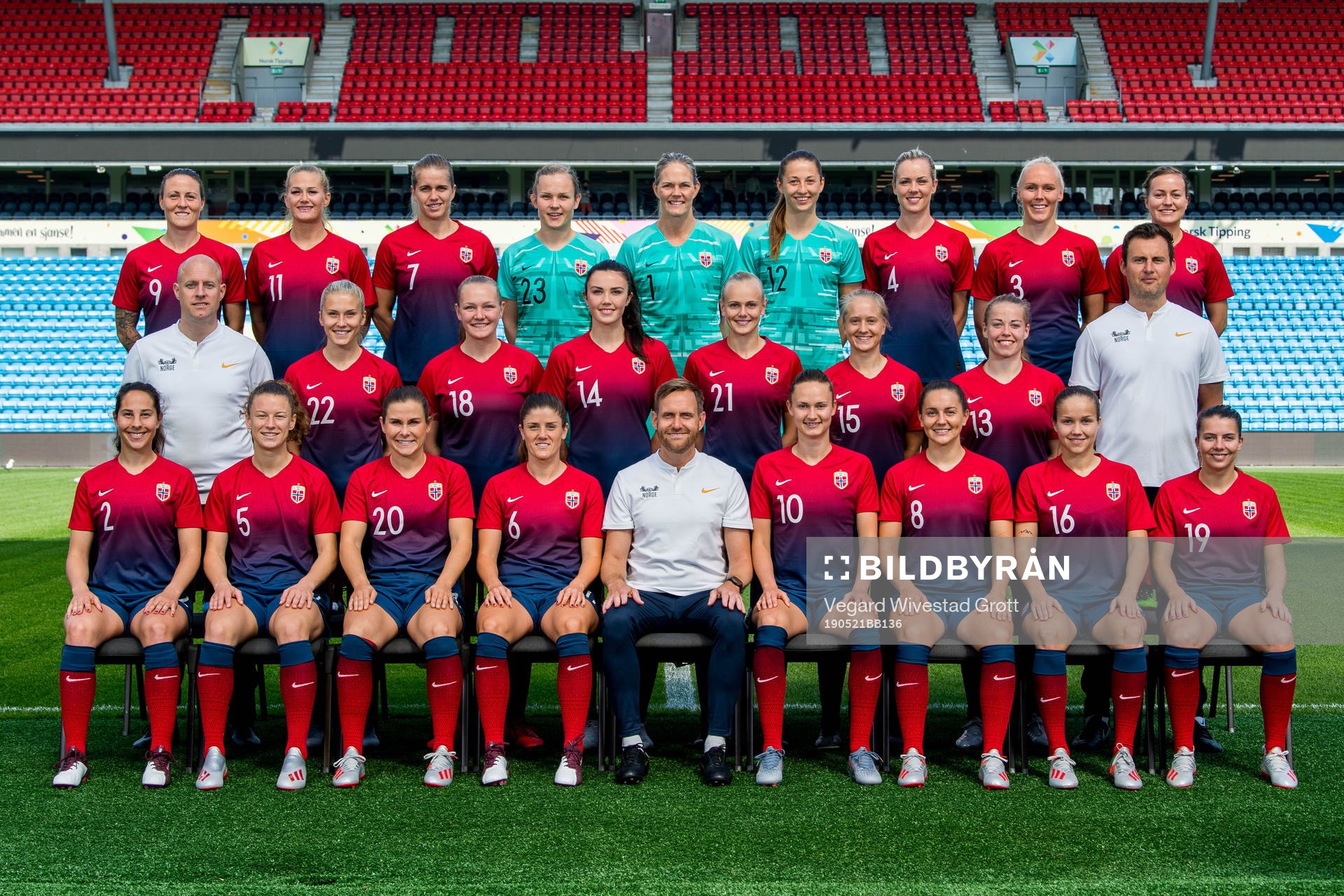 Players and coaching staff of the Norwegian national