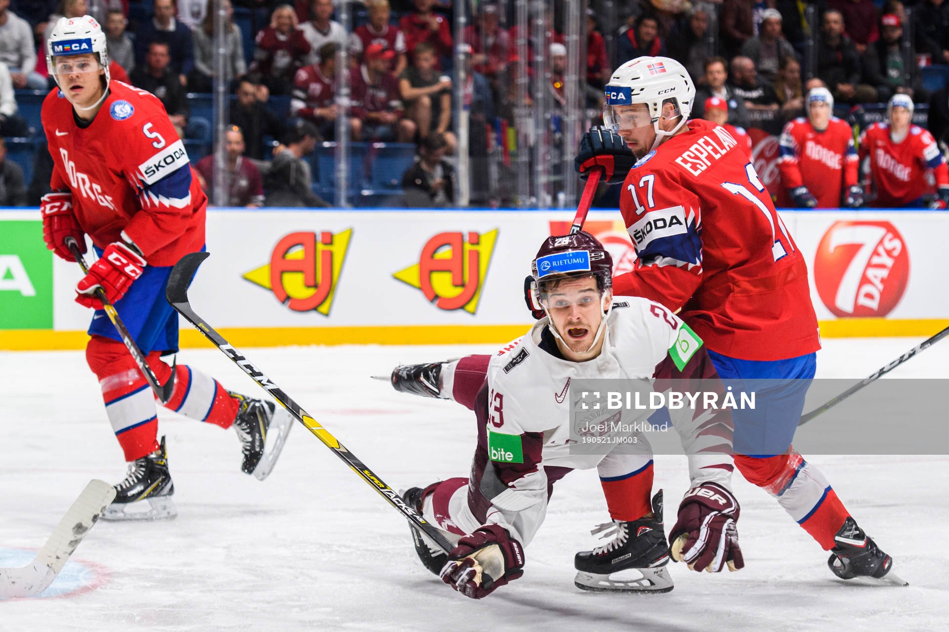 Teodors Blugers of Latvia in action with Stefan Espeland of