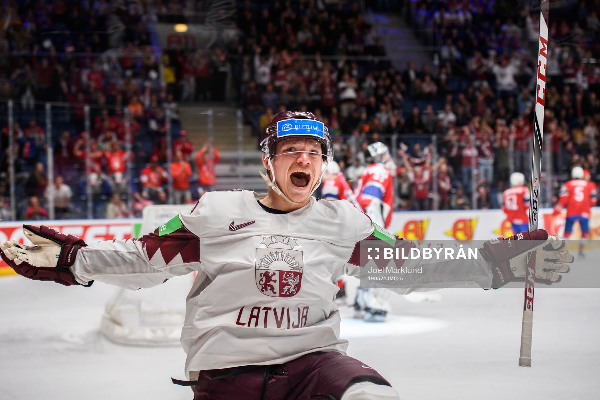 Rihards Marenis of Latvia celebrates