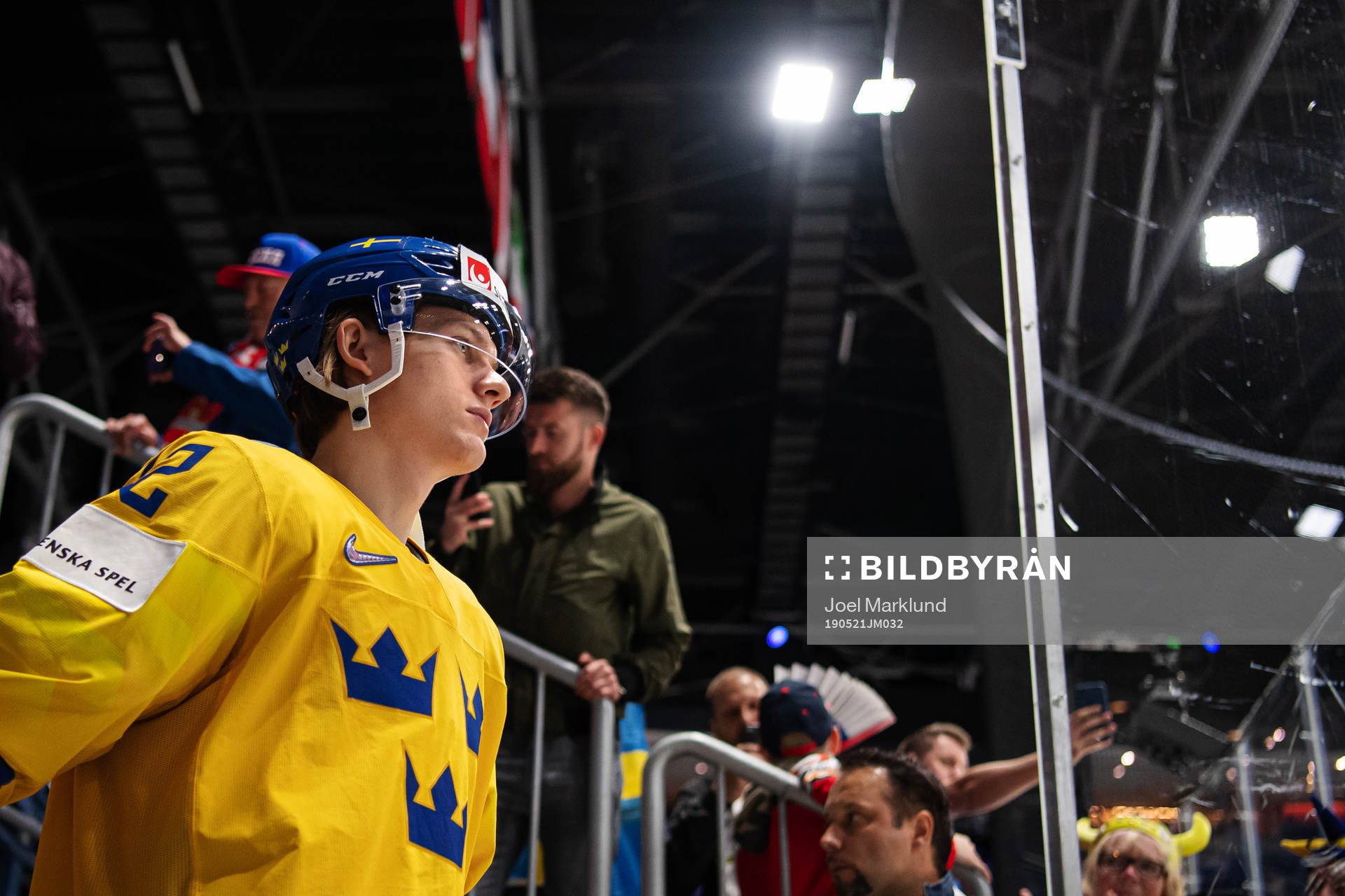 Oskar Lindblom of Sweden enters the ice for warm-up