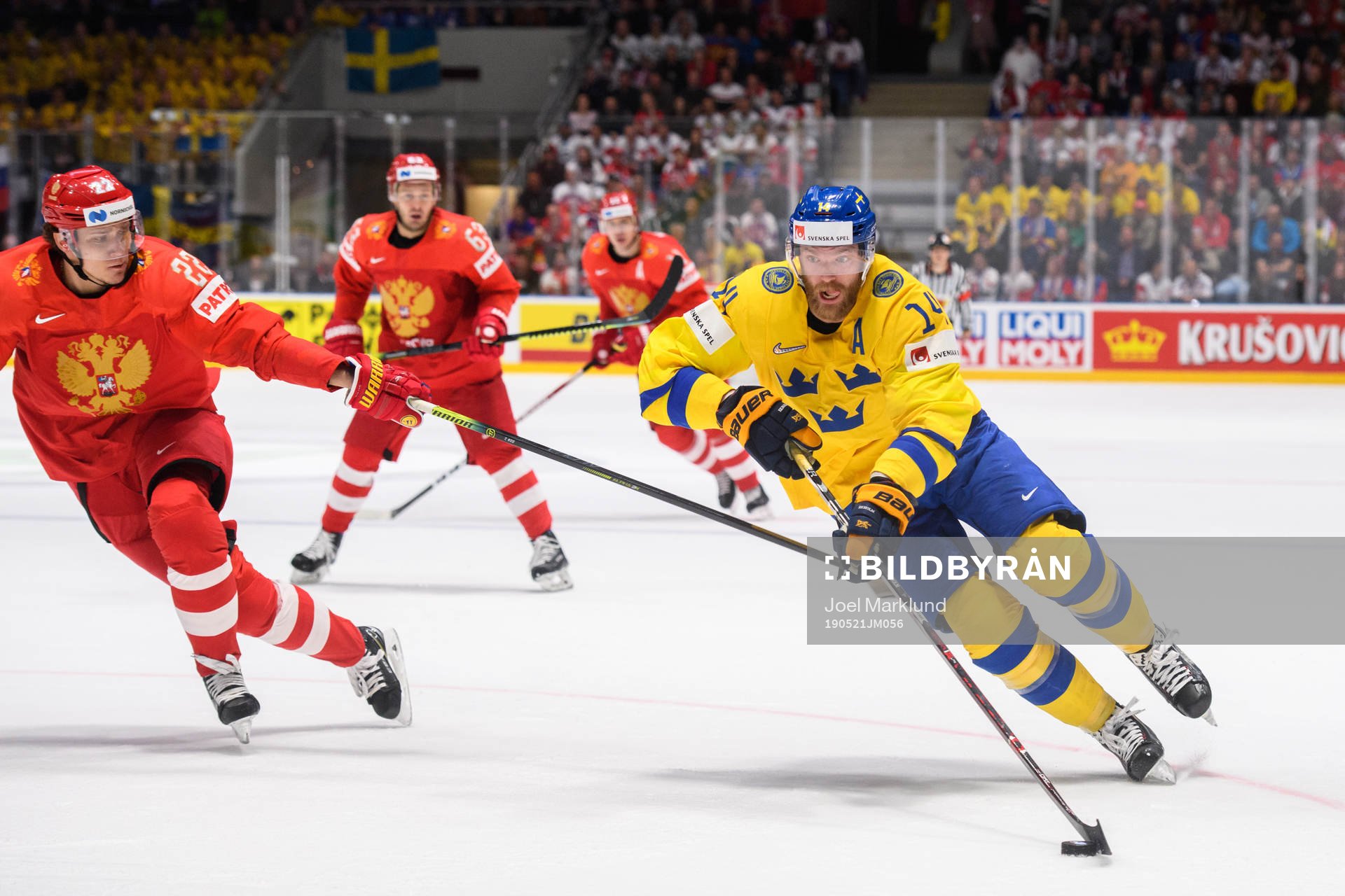 Nikita Zaitsev of Russia and Mattias Ekholm of Sweden