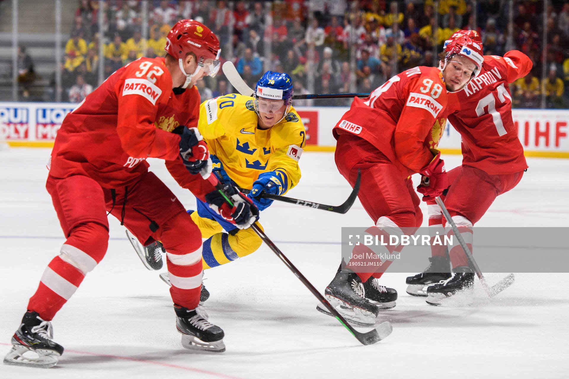 Dennis Rasmussen of Sweden in action with Yevgeny Kuznetsov