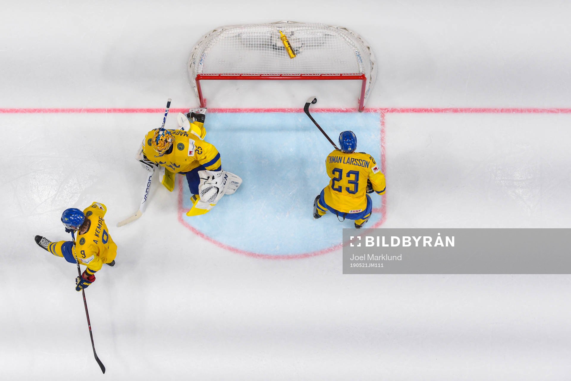 Adrian Kempe, goaltender Jacob Markström and Oliver Ekman