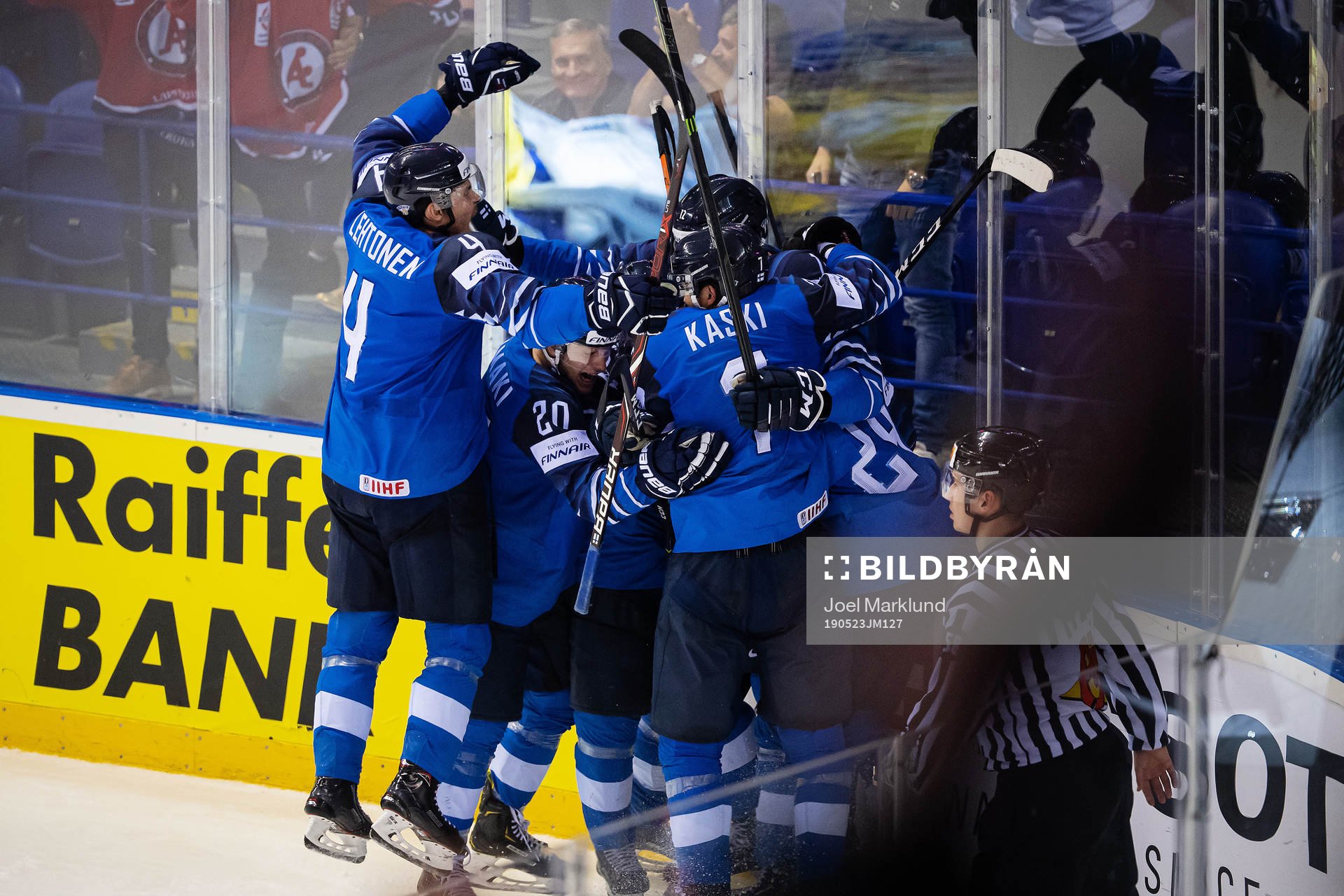 Marko Anttila of Finland celebrates with his teammates