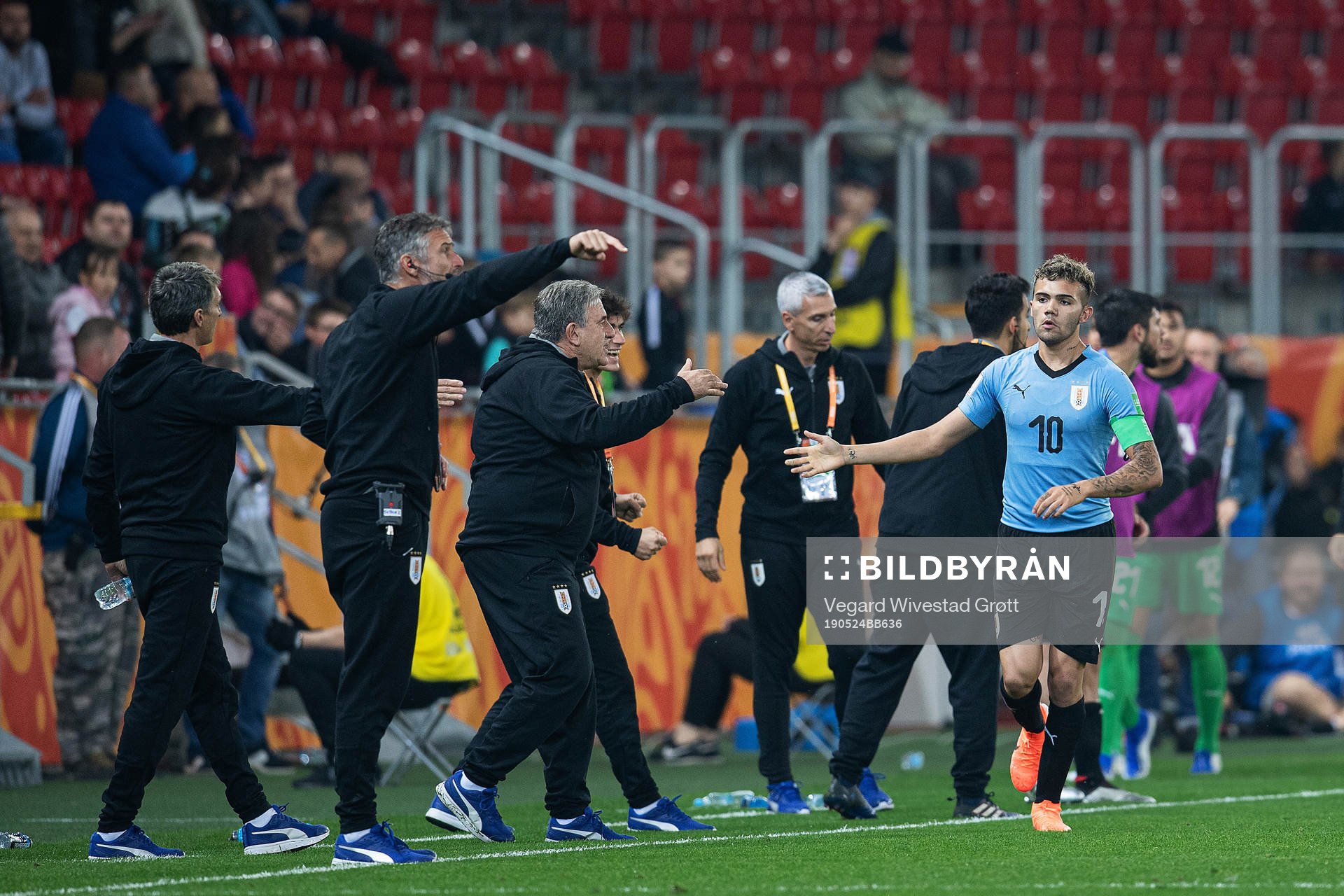 Nicolás Javier Schiappacasse of Uruguay celebrates after 3-1 during the FIFA U-20 World Cup football match between Uruguay and Norway on May 24, 2019 in Lodz.