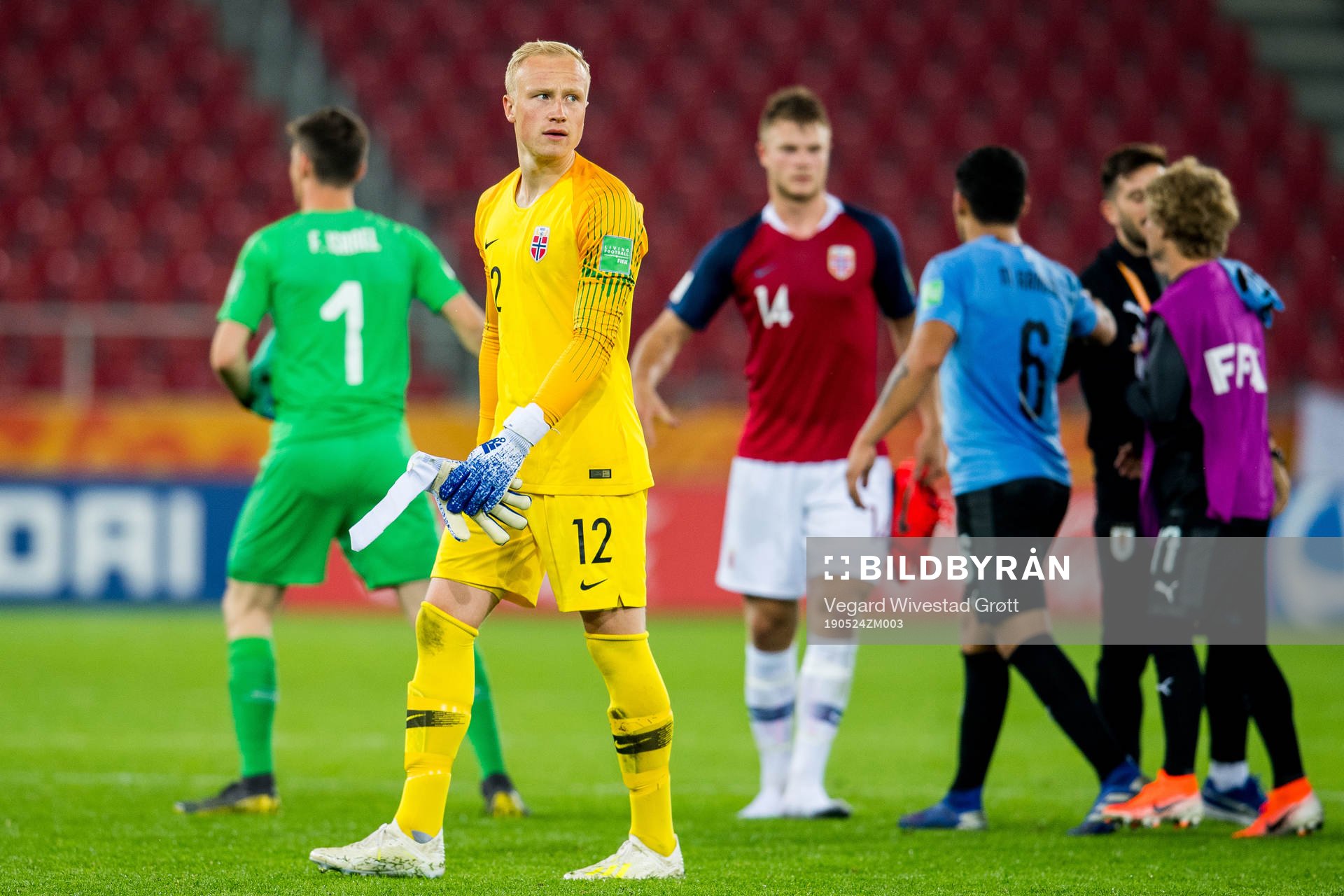 Goalkeeper Julian Faye Lund of Norway looks dejected