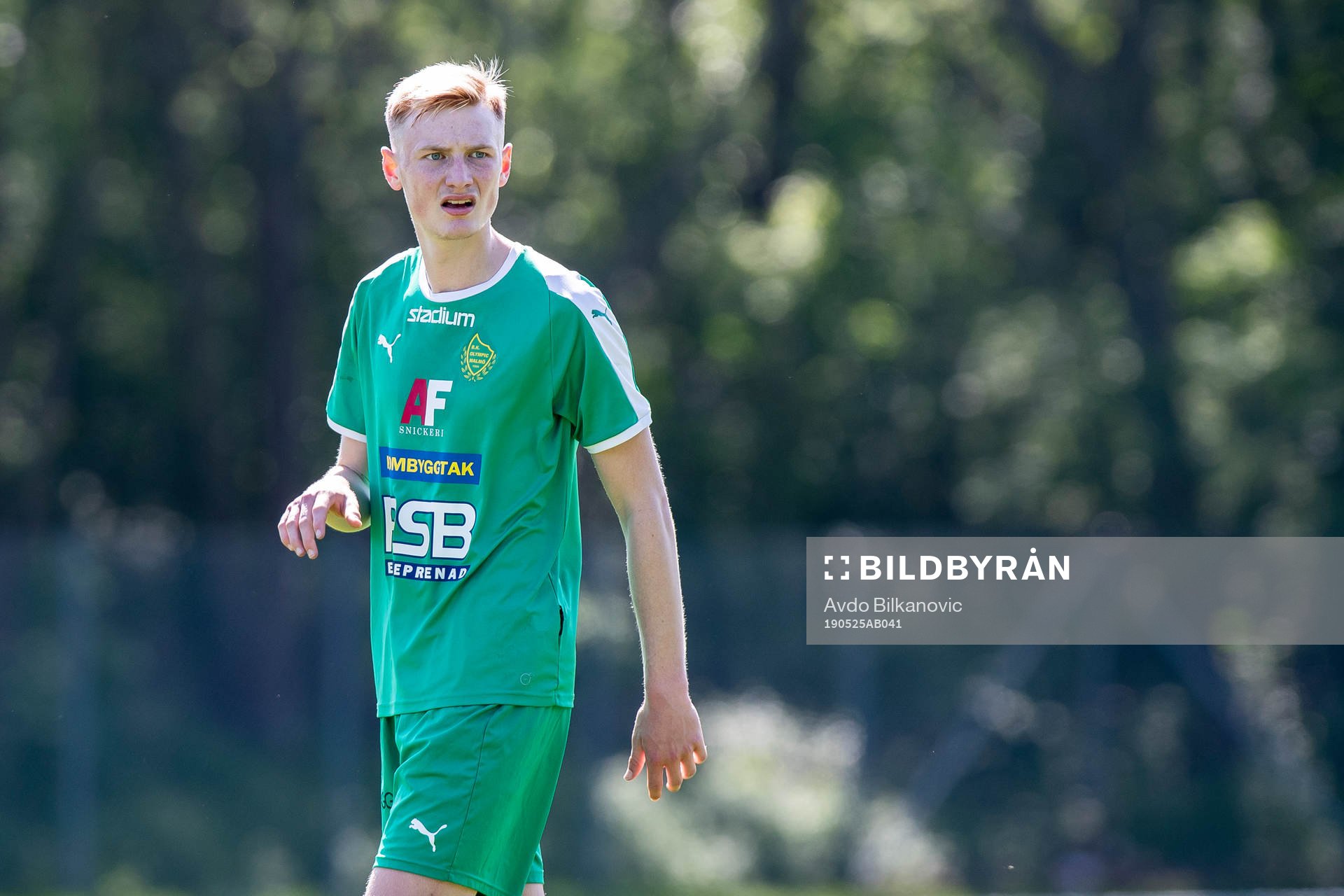 Olympics Henrik Norrby under fotbollsmatchen i Division 2 Västra Götaland Olympic och Prespa Birlik den 25 Maj 2019 i Malmö.
