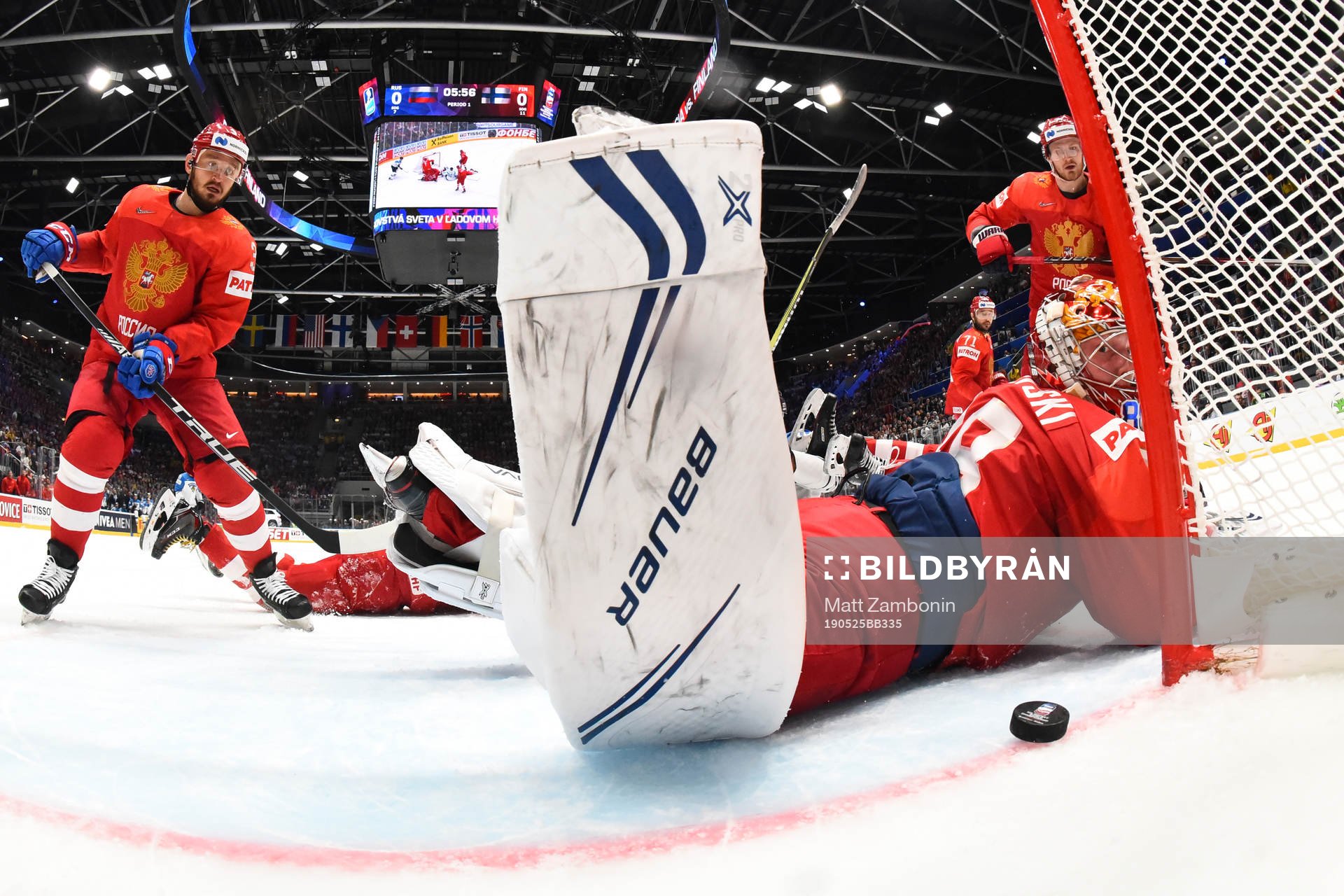 Russia's Andrei Vasilevski #88 and Dinar Khafizullin #3 look