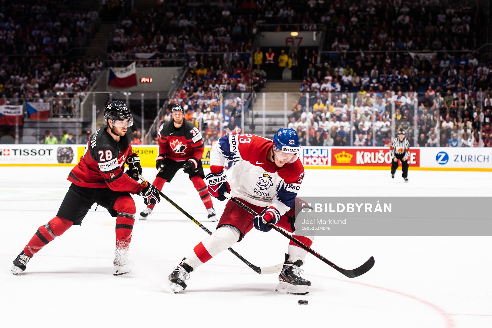 Damon Severson of Canada and Dmitrij Jaskin of Czech