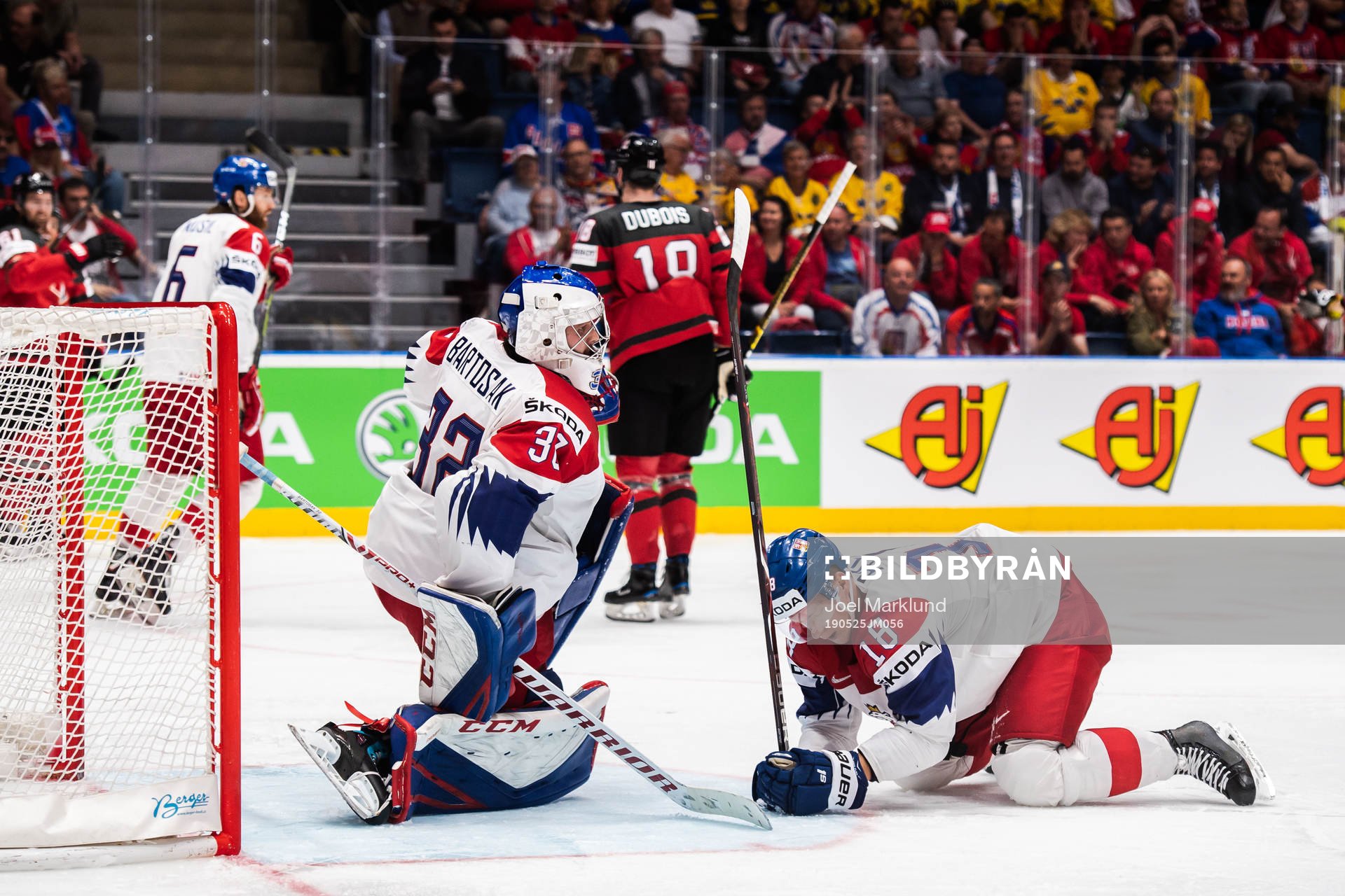 Goaltender Patrik Bartosak and Ondrej Palat of Czech
