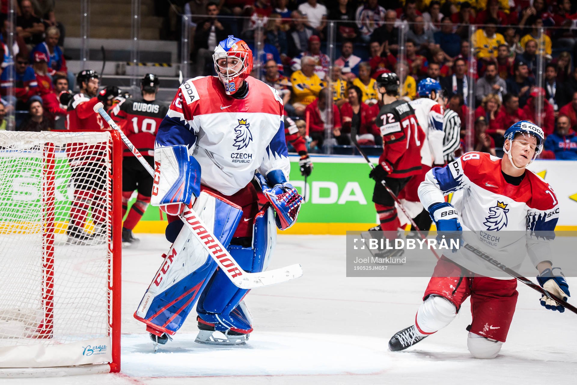 Goaltender Patrik Bartosak and Ondrej Palat of Czech