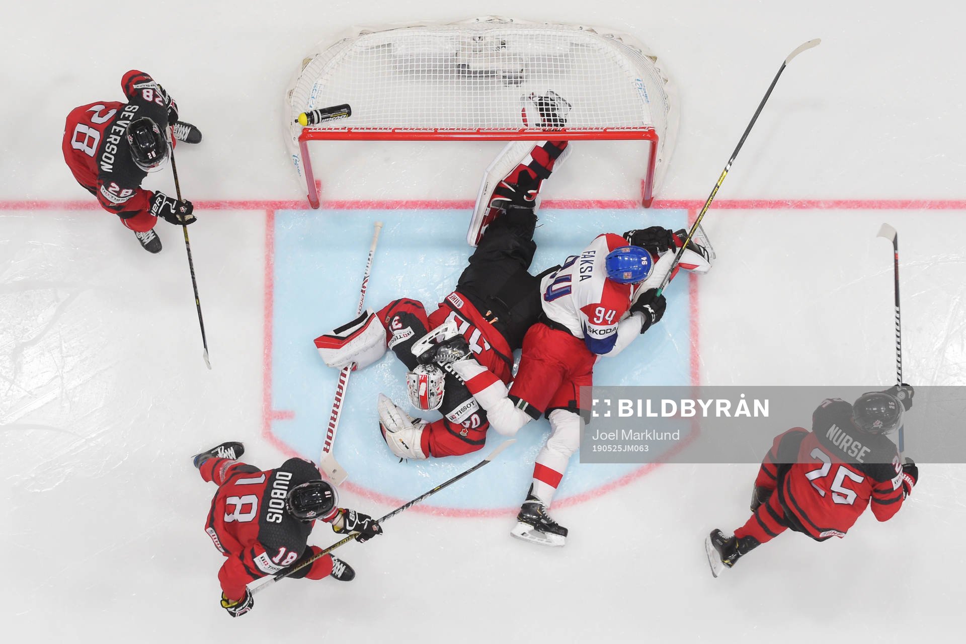 Damon Severson, Pierre-Luc Dubois, goaltender Matt Murray