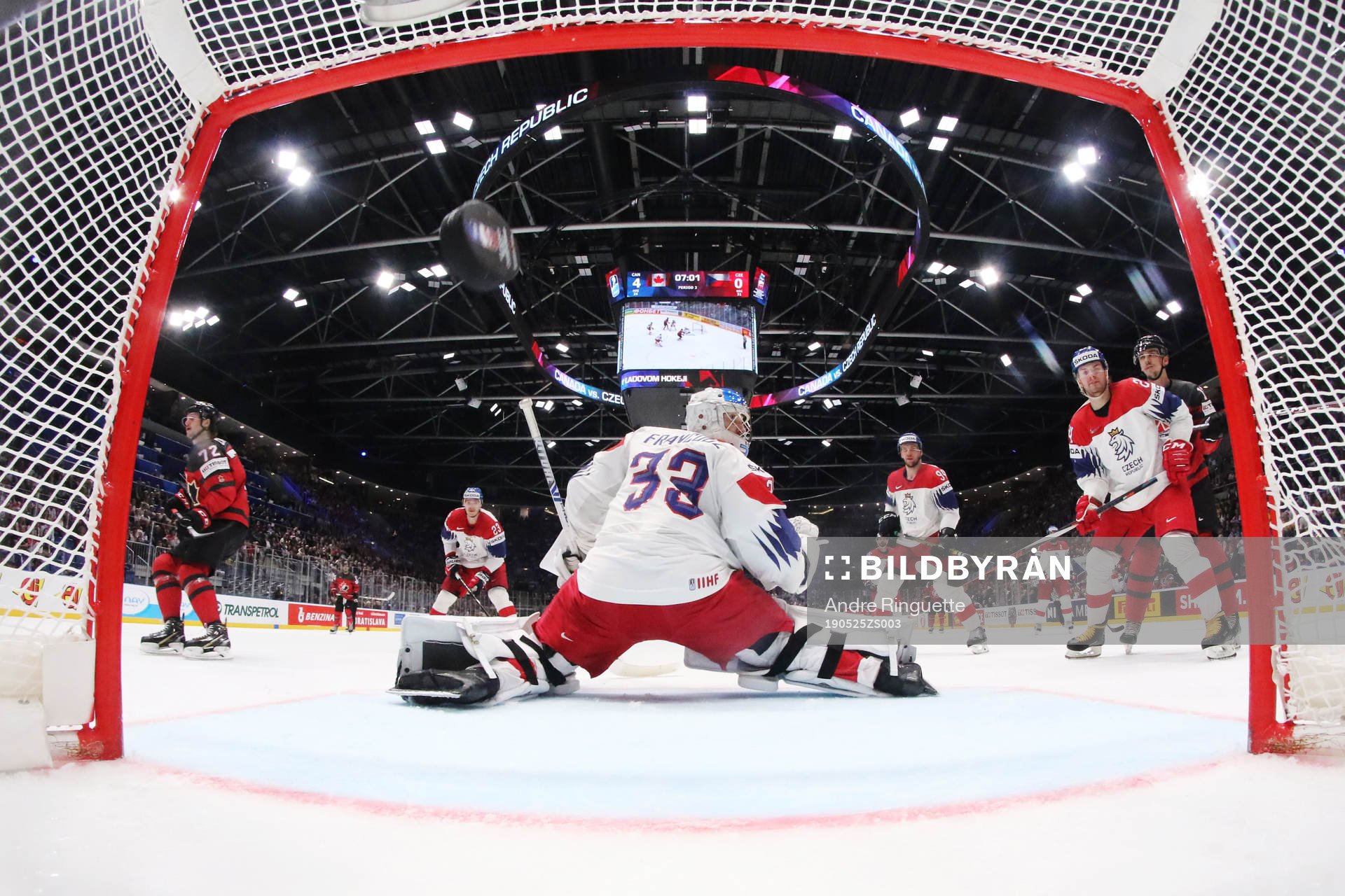 Thomas Chabot of Canada scores 5-0 behind goaltender Pavel
