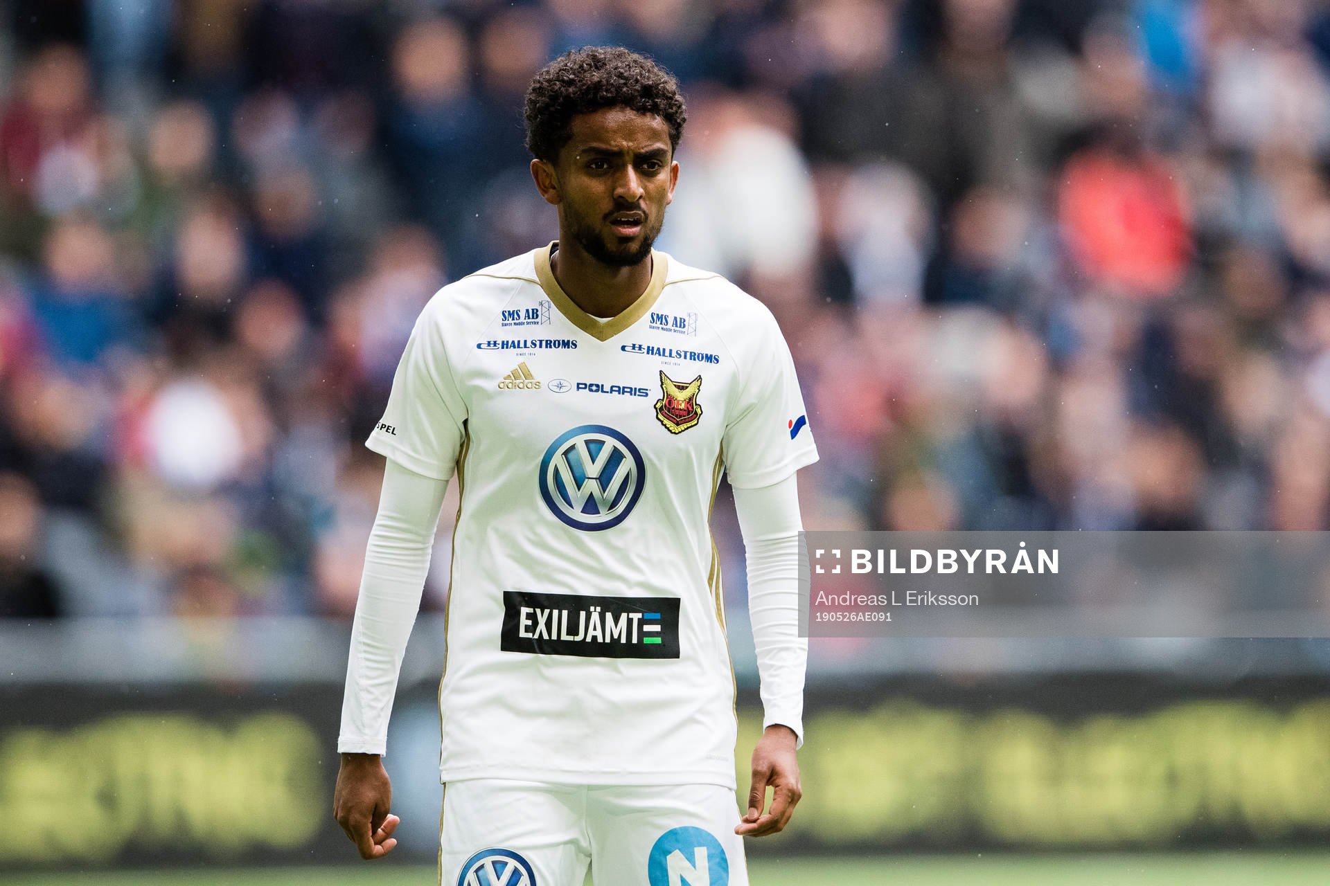 Östersunds Tesfaldet Tekie under fotbollsmatchen i Allsvenskan mellan Djurgården och Östersund den 26 maj 2019 i Stockholm. 