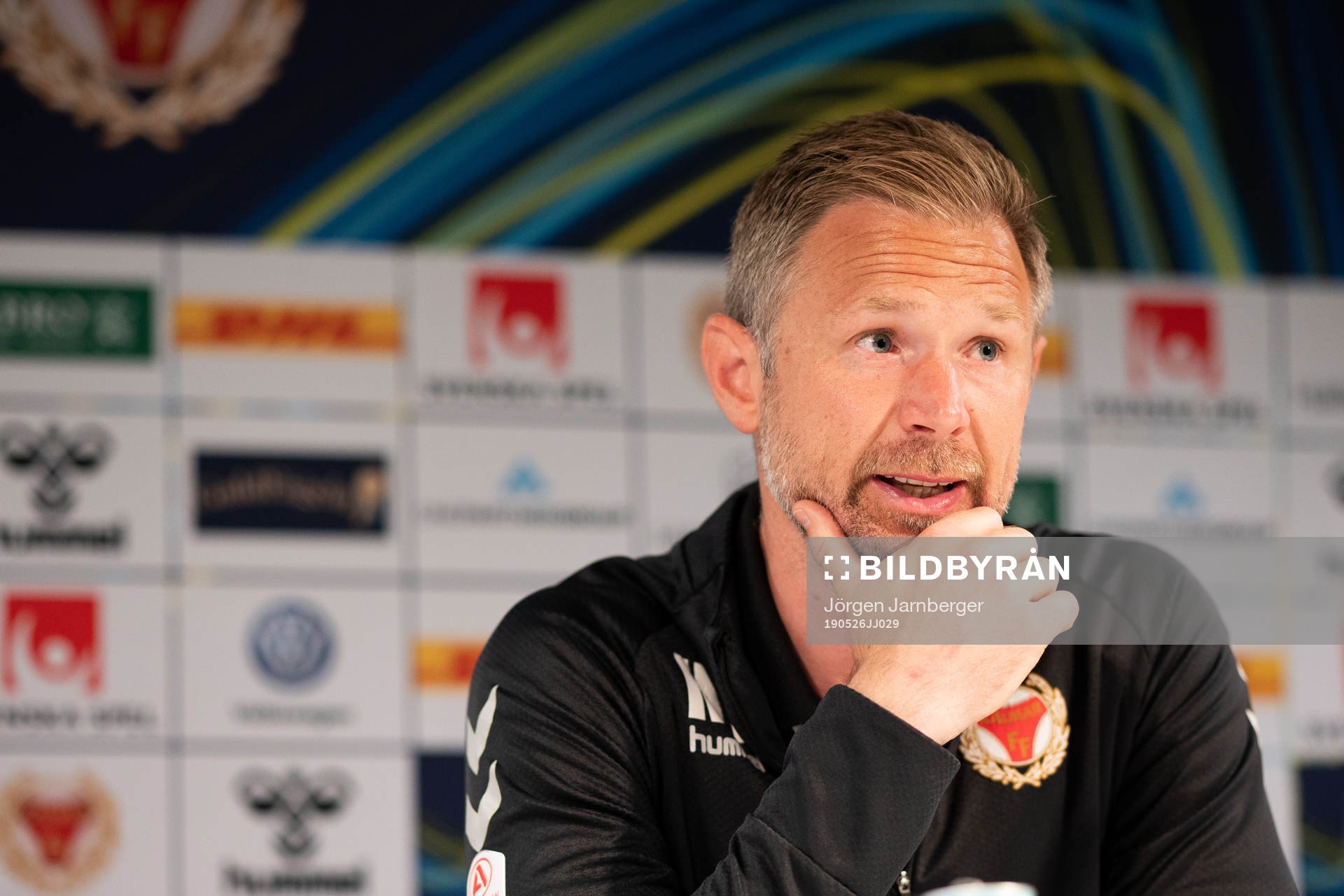 Kalmars tränare Magnus Pehrsson under presskonferensen efter fotbollsmatchen i Allsvenskan mellan Kalmar och Elfsborg den 26 maj 2019 i Kalmar.