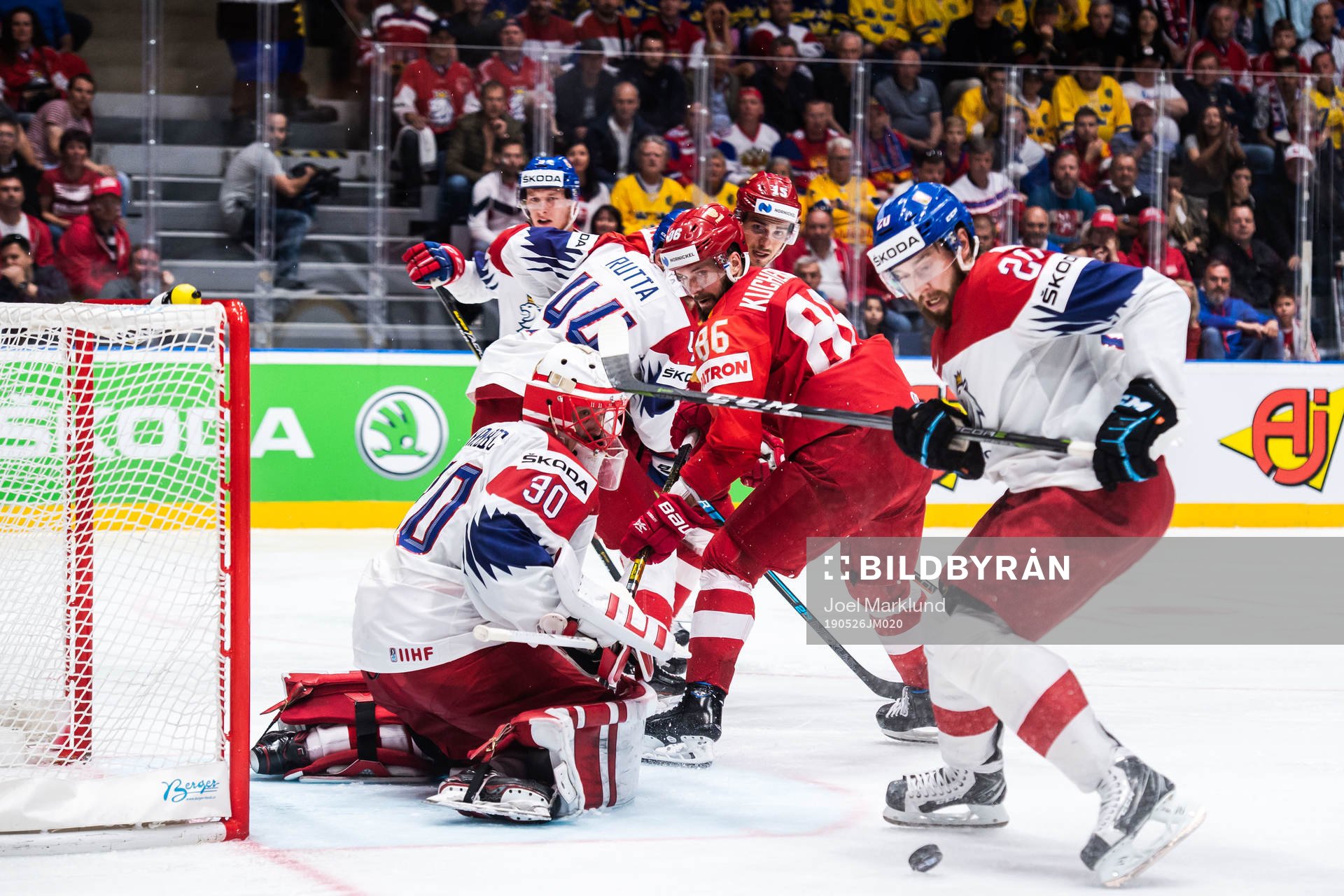 Nikita Kucherov of Russia against goaltender Simon Hrubec