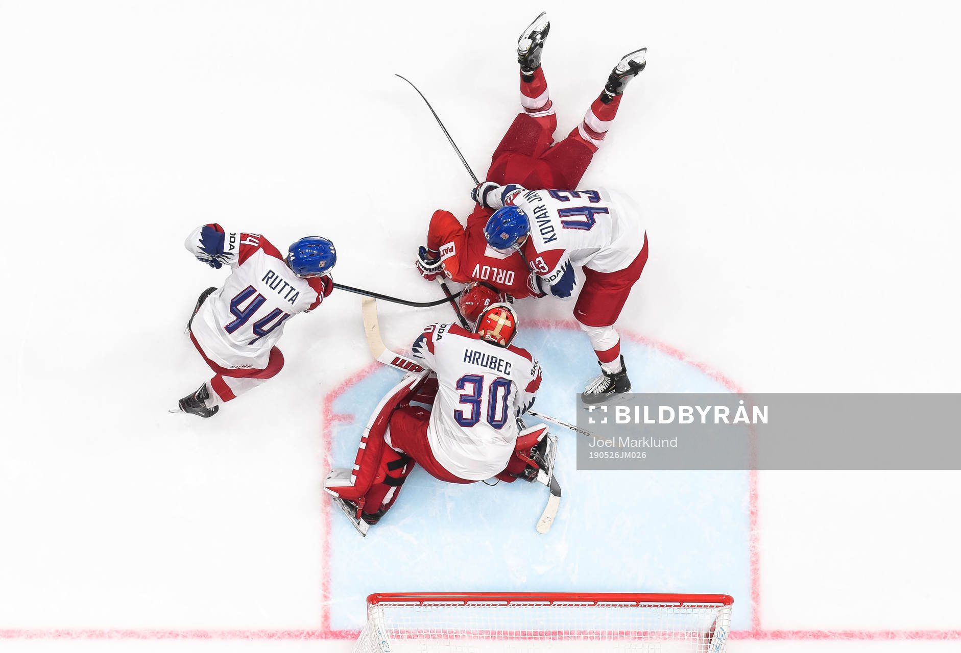 Jan Rutta, goaltender Simon Hrubec and Jan Kovar of Czech