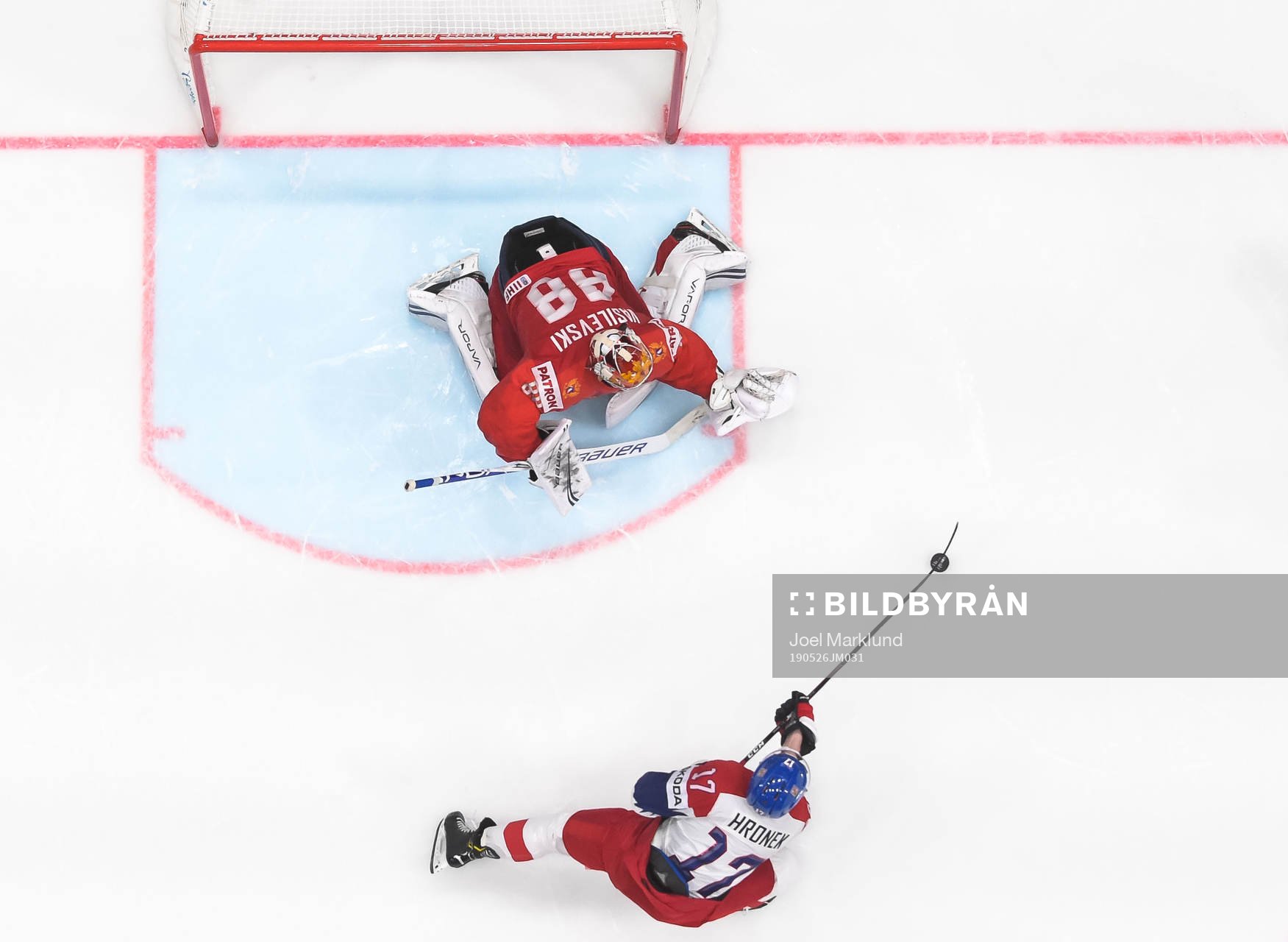 Filip Hronek of Czech Republic with the final penalty shot