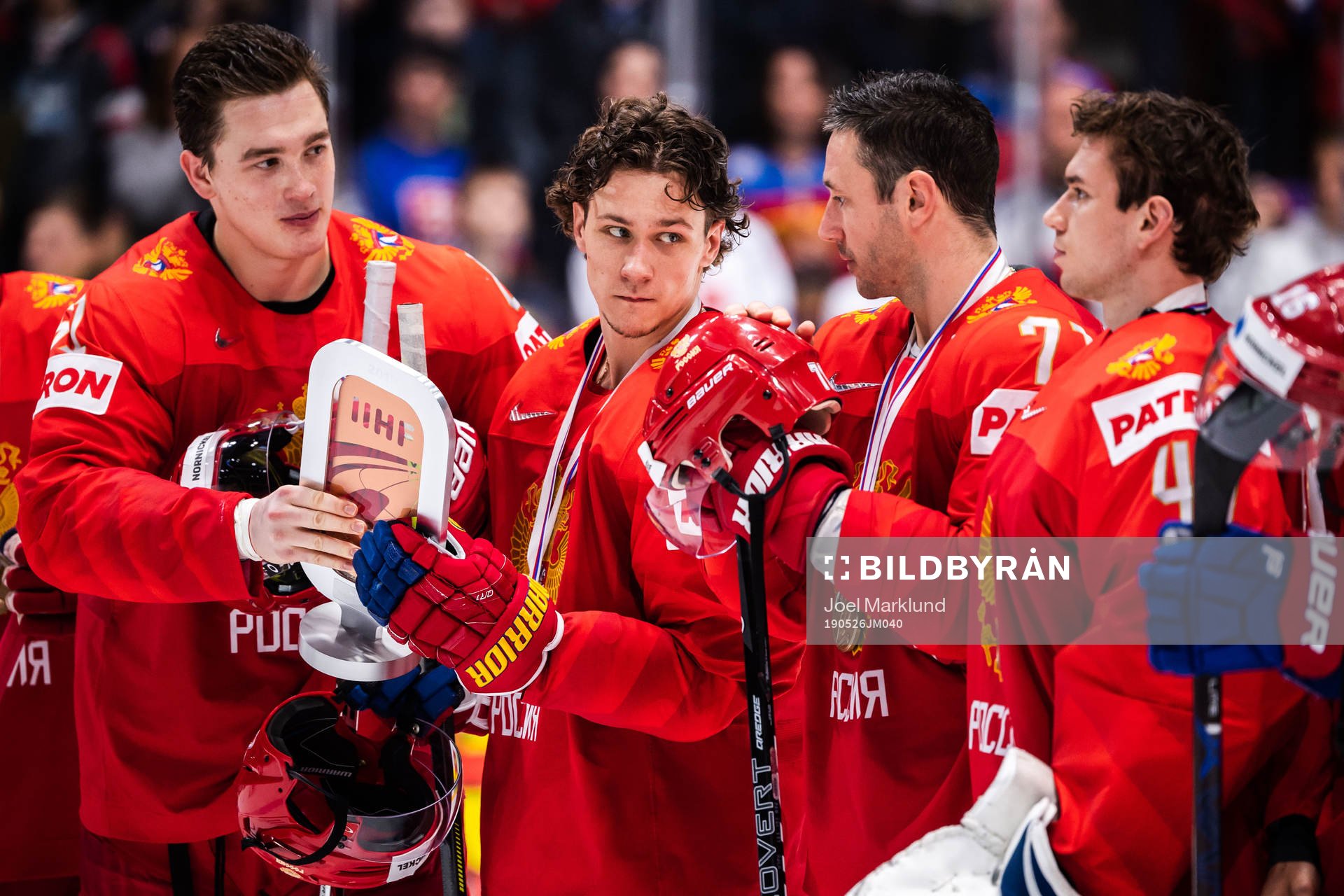 Nikita Zadorov and Ilya Kovalchuk of Russia with the trophy