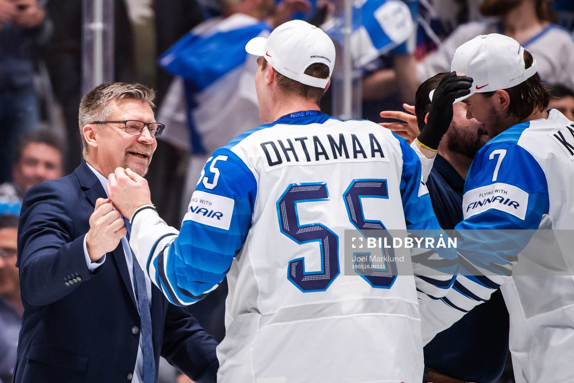 Head coach Jukka Jalonen, Atte Ohtamaa and Oliwer Kaski of