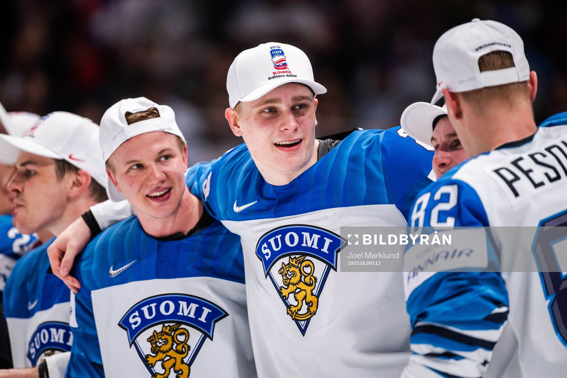 Kaapo Kakko of Finland celebrate their win