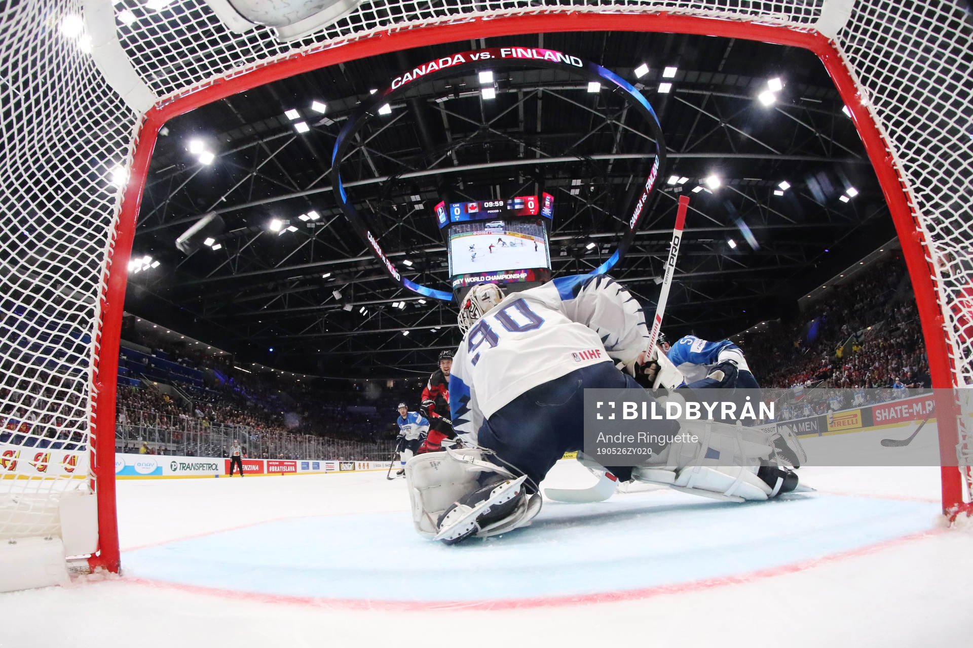 Shea Theodore of Canada scores 1-0 behind goaltender Kevin