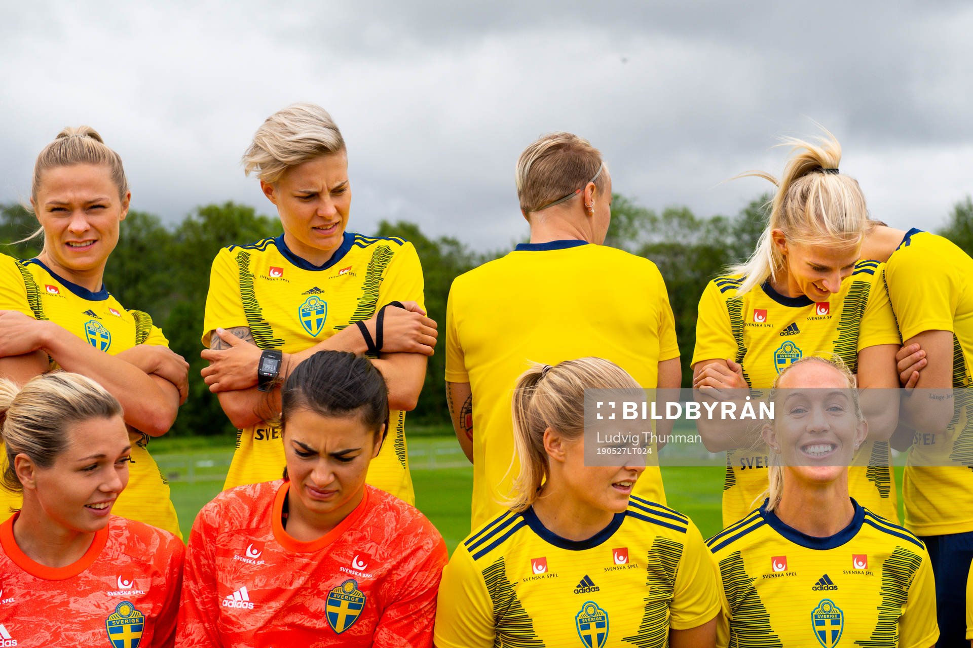 Players prepare for team photo shoot with Players and coaching staff of the Swedish women's national football team on May 27, 2019 in Båstad.