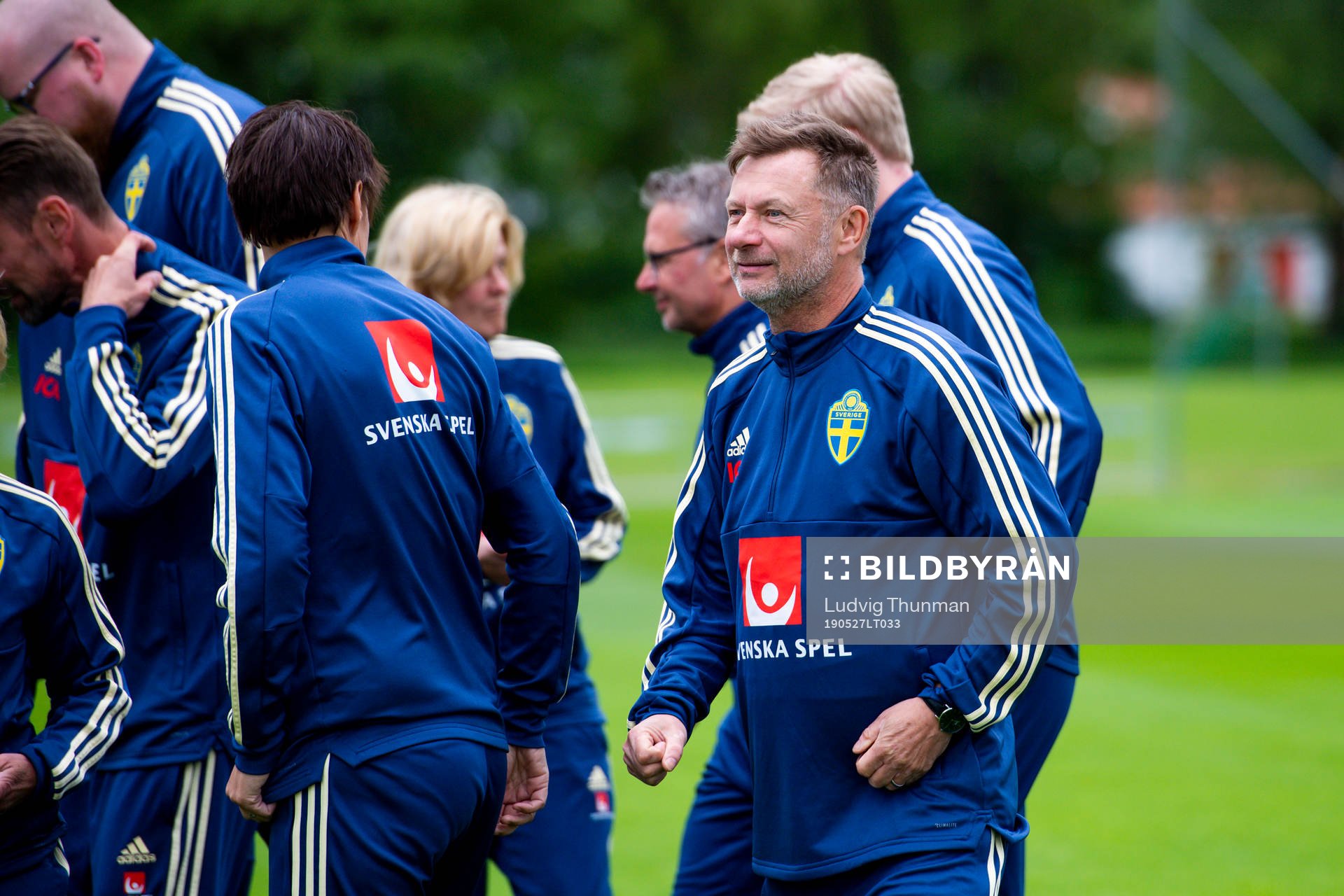 Peter Gerhardsson, head coach leaves a team photo shoot with coaching staff of the Swedish women's national football team on May 27, 2019 in Båstad.