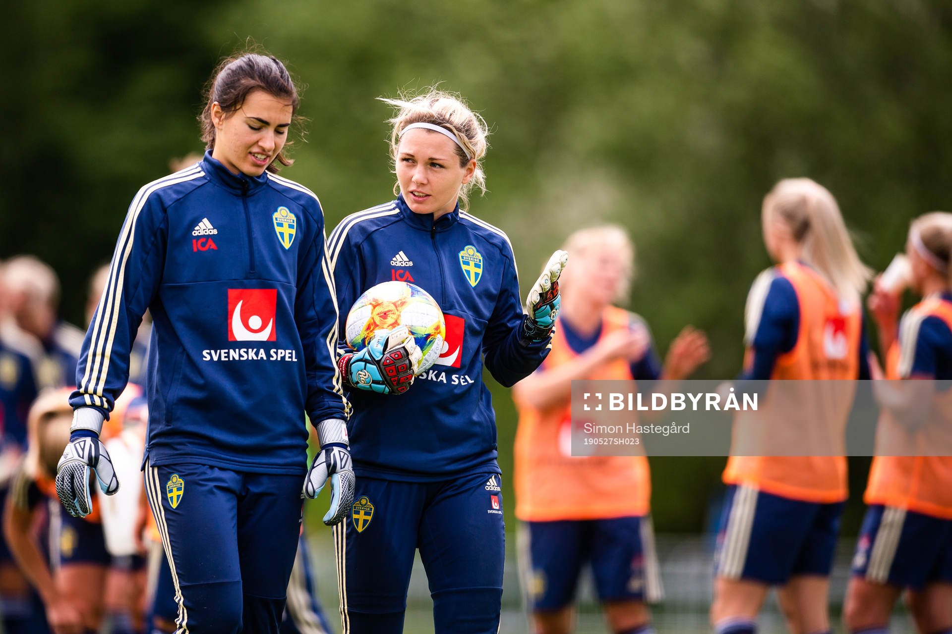 Goalkeeper Jennifer Falk and Zecira Musovic of Swedish