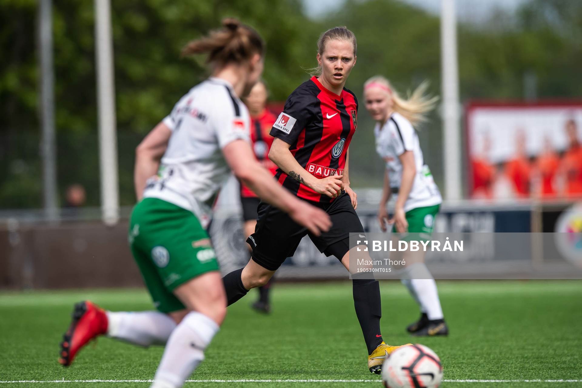 Brommapojkarnas  Emelie Eriksson under fotbollsmatchen i Elitettan mellan Brommapojkarna och Assi den 30 maj 2019 i Stockholm.