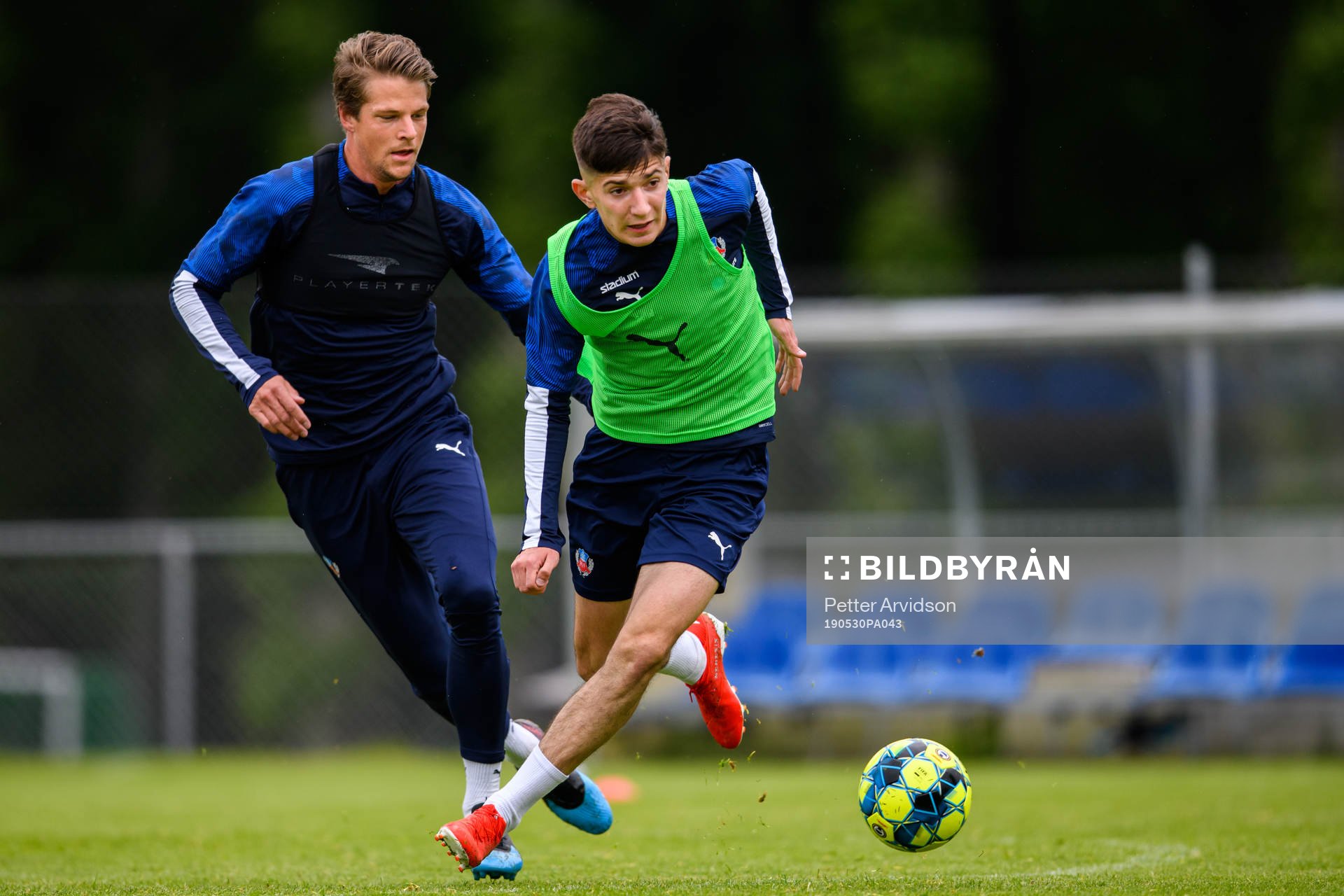 Fredrik Liverstam och Armin Gigovic under en fotbollsträning med Helsingborg den 30 maj 2019 i Helsingborg.